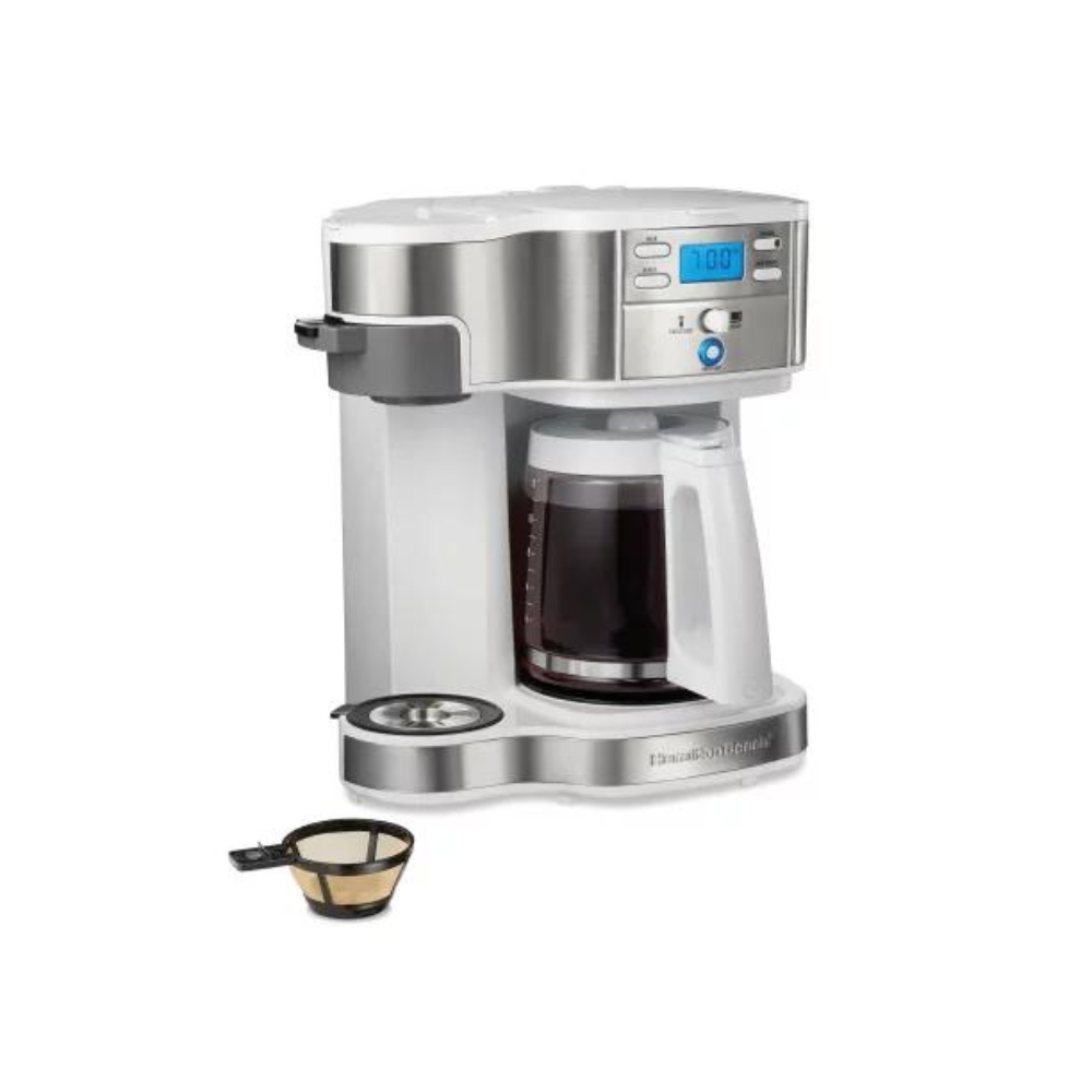 Hamilton Beach 2-Way Programmable Coffee Maker. Single-Serve and 12 Cup Glass Carafe. White. 49933
