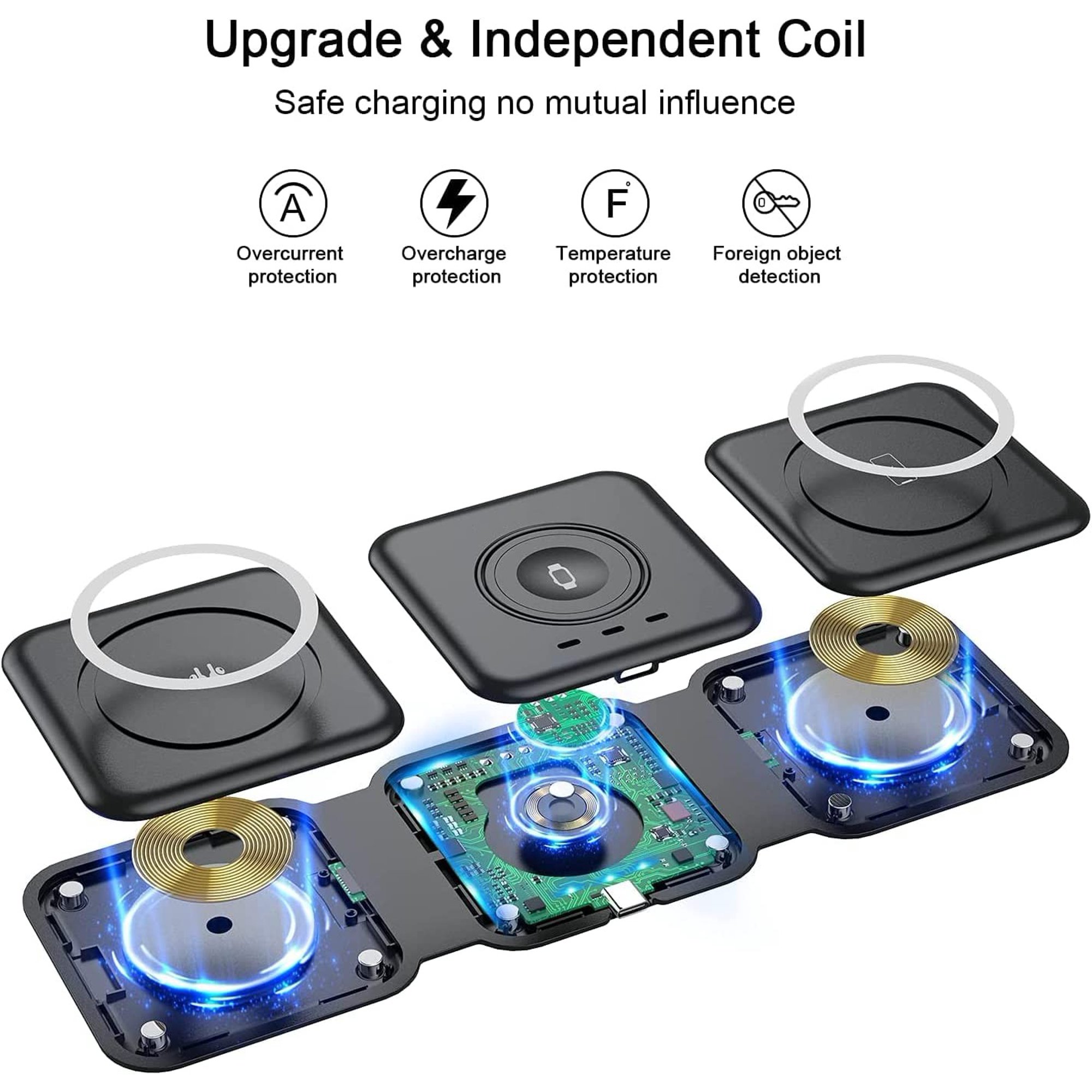 Fitfort 3-in-1 Fast Wireless Foldable Magnetic Travel Charging Station Pad