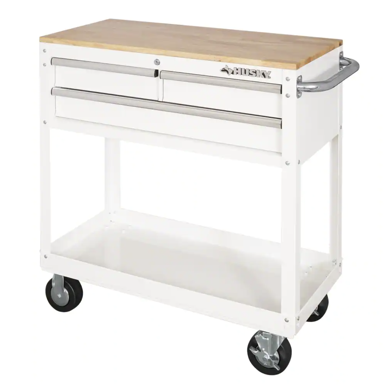 Husky 36 in. 3-Drawer with Solid Wood Top in Gloss White Utility Cart