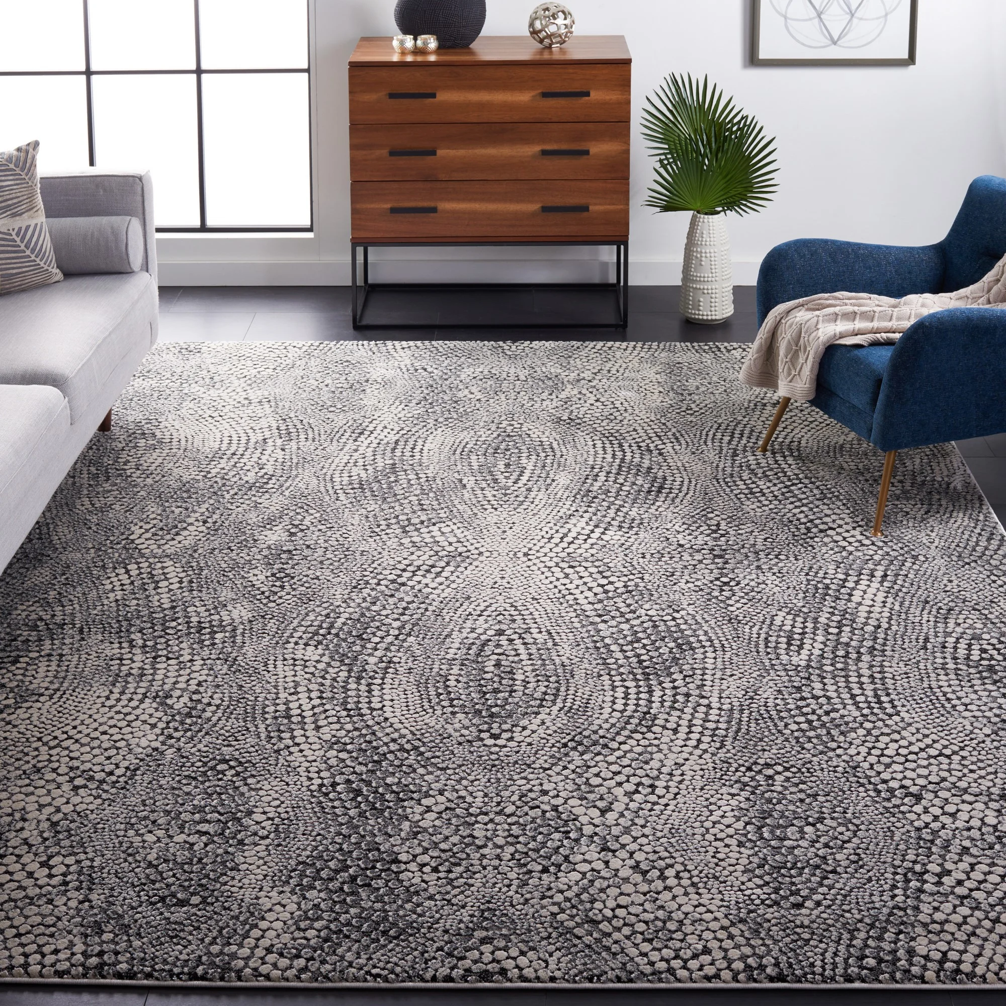 Wrought Studio Kauffman Machine Woven / Power Loomed Black/Light Gray Rug. Rectangle 8′ x 10′