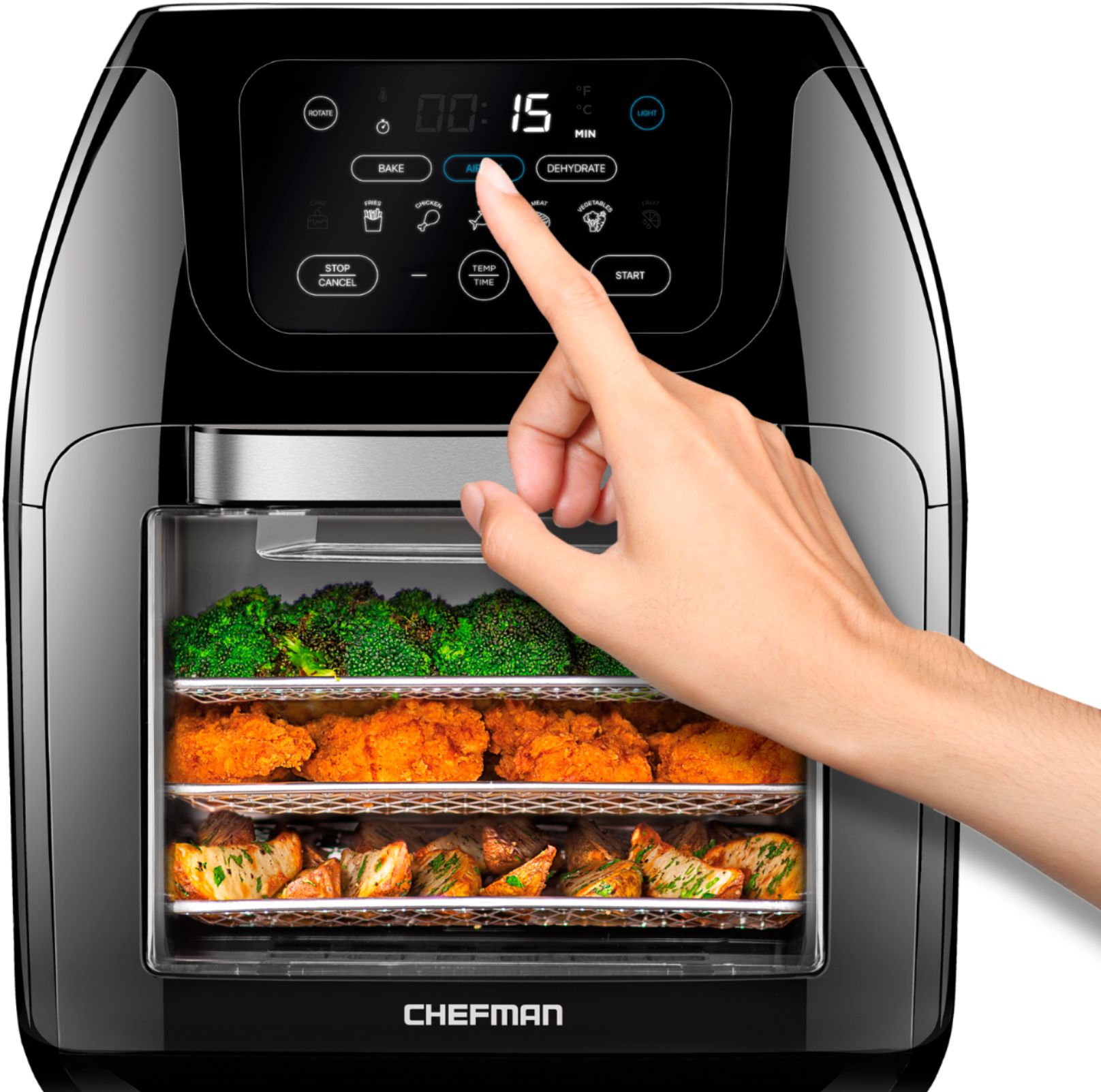 Chefman Digital Air Fryer + Rotisserie. Dehydrator. Oven. Black. 10 Liters