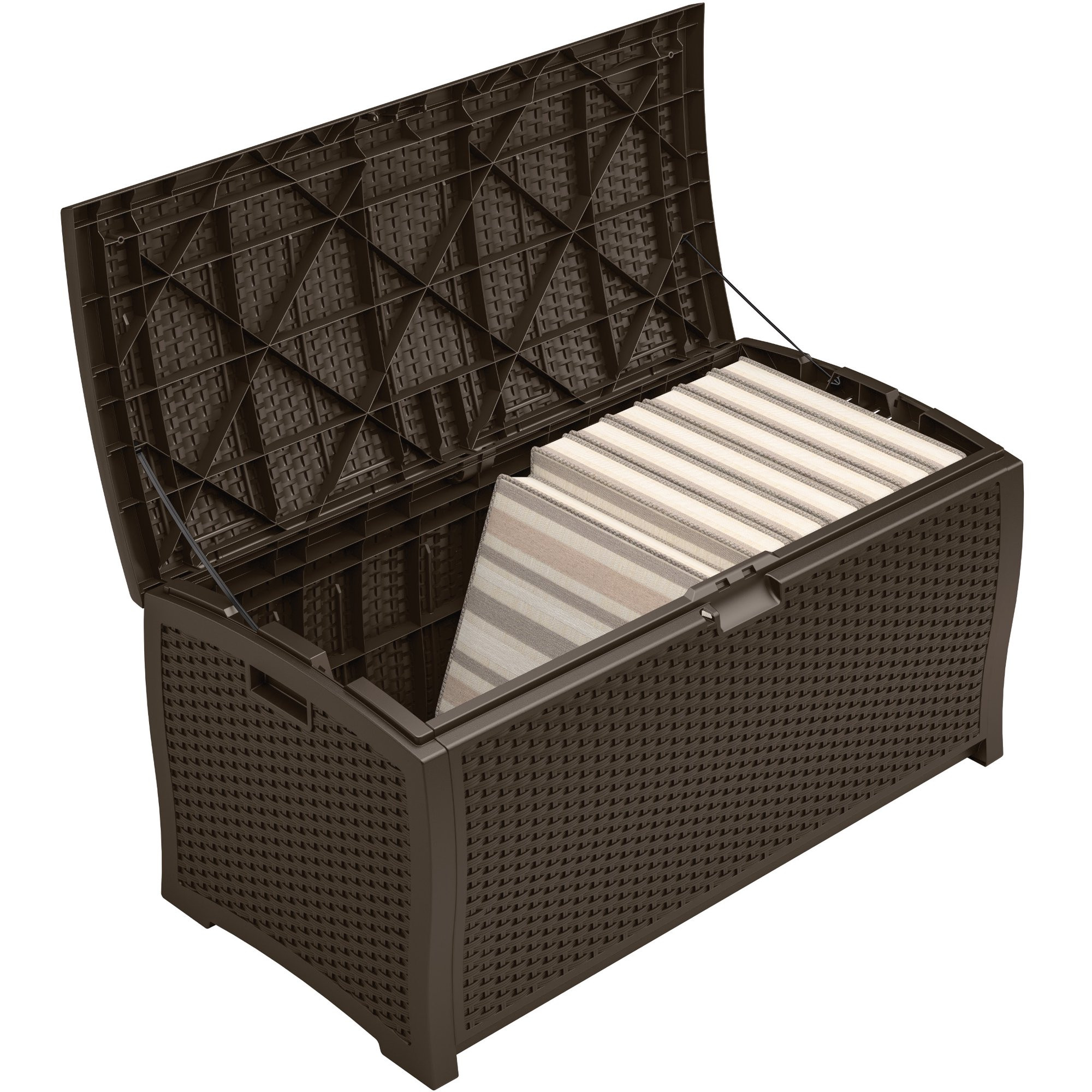 Suncast Outdoor 99 Gallon Resin and Wicker Deck Box. Java Brown (DBW9200)