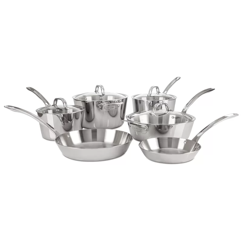 Viking Contemporary 3-Ply Stainless Steel 10-Piece Cookware Set. 4513-3S10