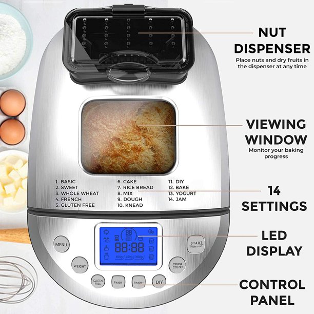 Pohl Schmitt Stainless Steel Bread Machine Bread Maker. 2LB 17-in-1. 14 Settings Incl Gluten Free & Fruit