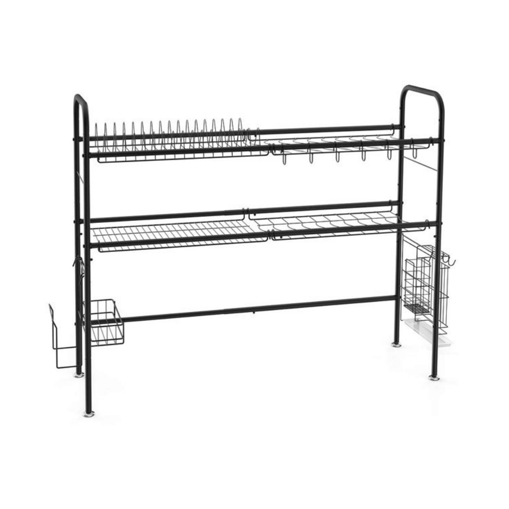 Nex 2-Tier Adjustable Dish Rack. Black Stainless Steel
