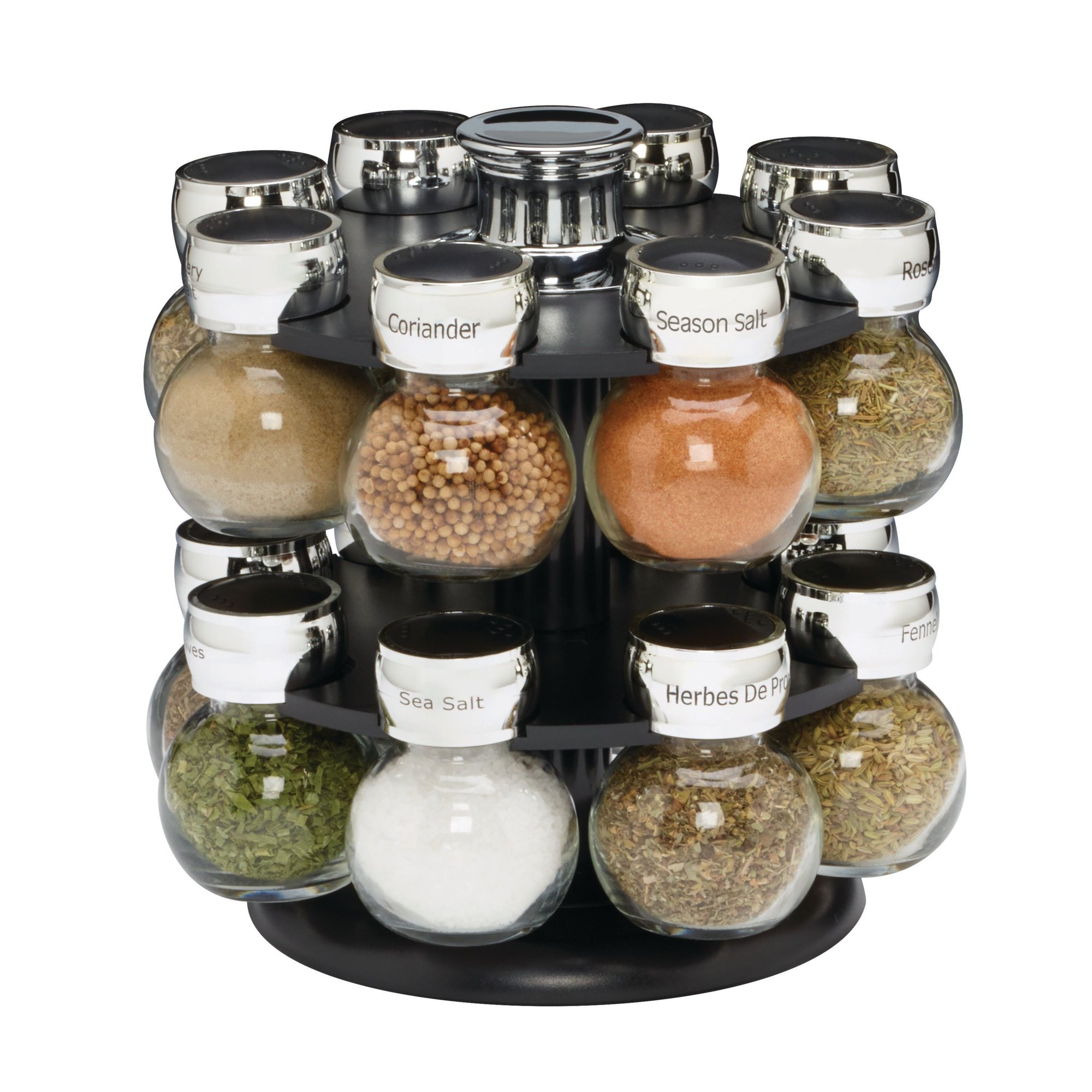 Kamenstein Ellington Revolving Tower with 16-Jar. Black