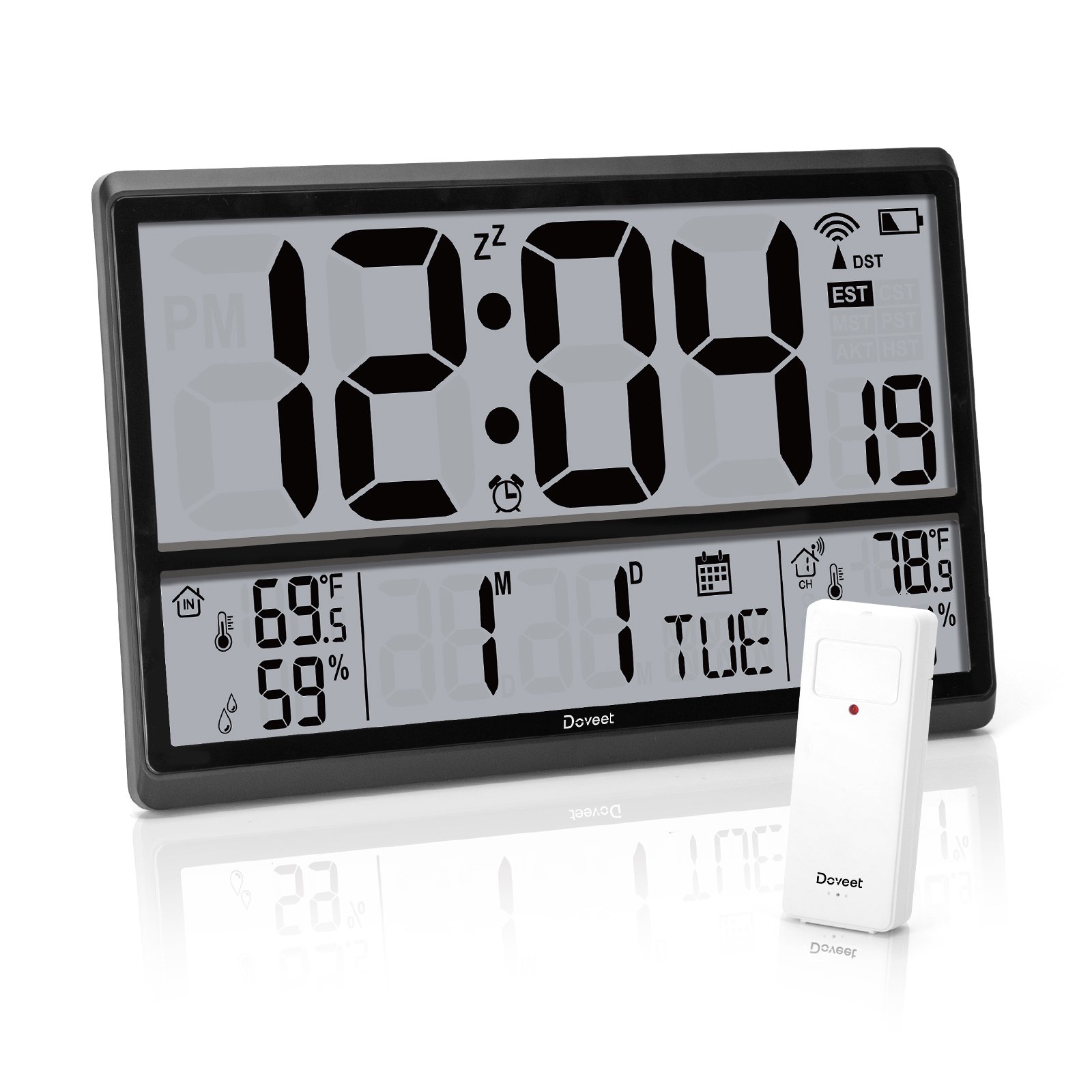 Doveet 60215 Digital Atomic Desktop Clock Jumbo 4.5″ Display with Time/Date/Temperature