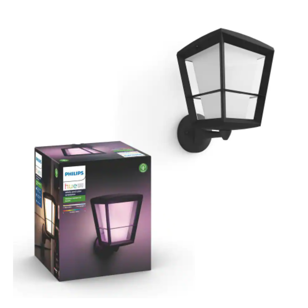 Philips Hue White and Color Ambiance Econic Medium Black Outdoor Wall Up Lantern with Integrated LED