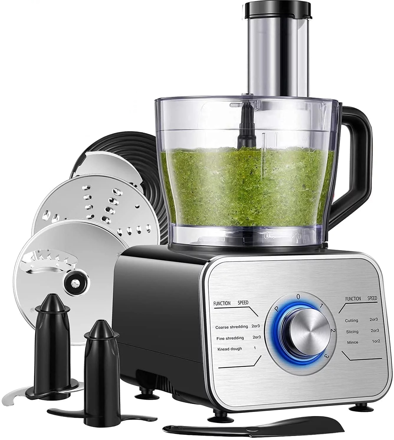 Decen Food Processor. 12 Cup Vegetable Chopper. 3 Speeds 6 Main Functions with Chopper Blade. Silver