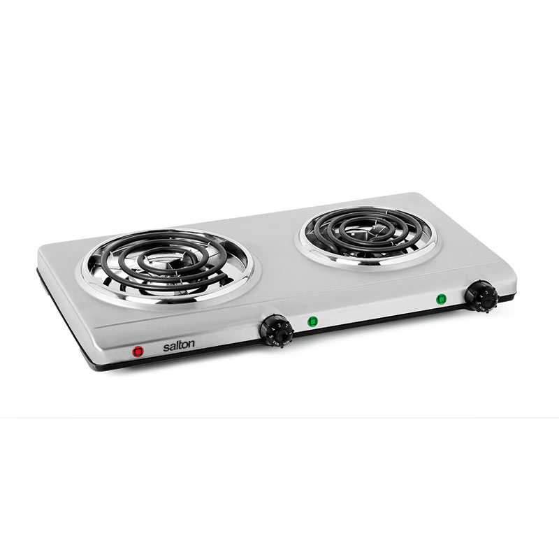 Salton THP528 Portable Cooktop Double Burner. Stainless Steel