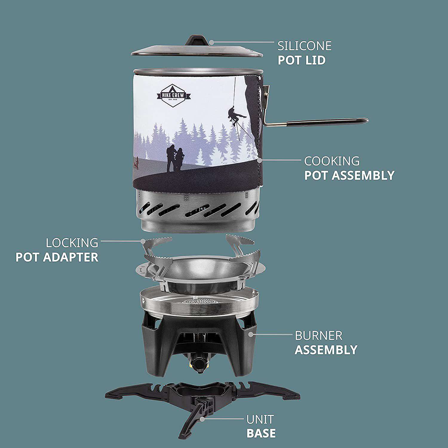 Hike Crew Portable Stove Top & Cooking System With 1L Pot. Compact Cooktop for Camping