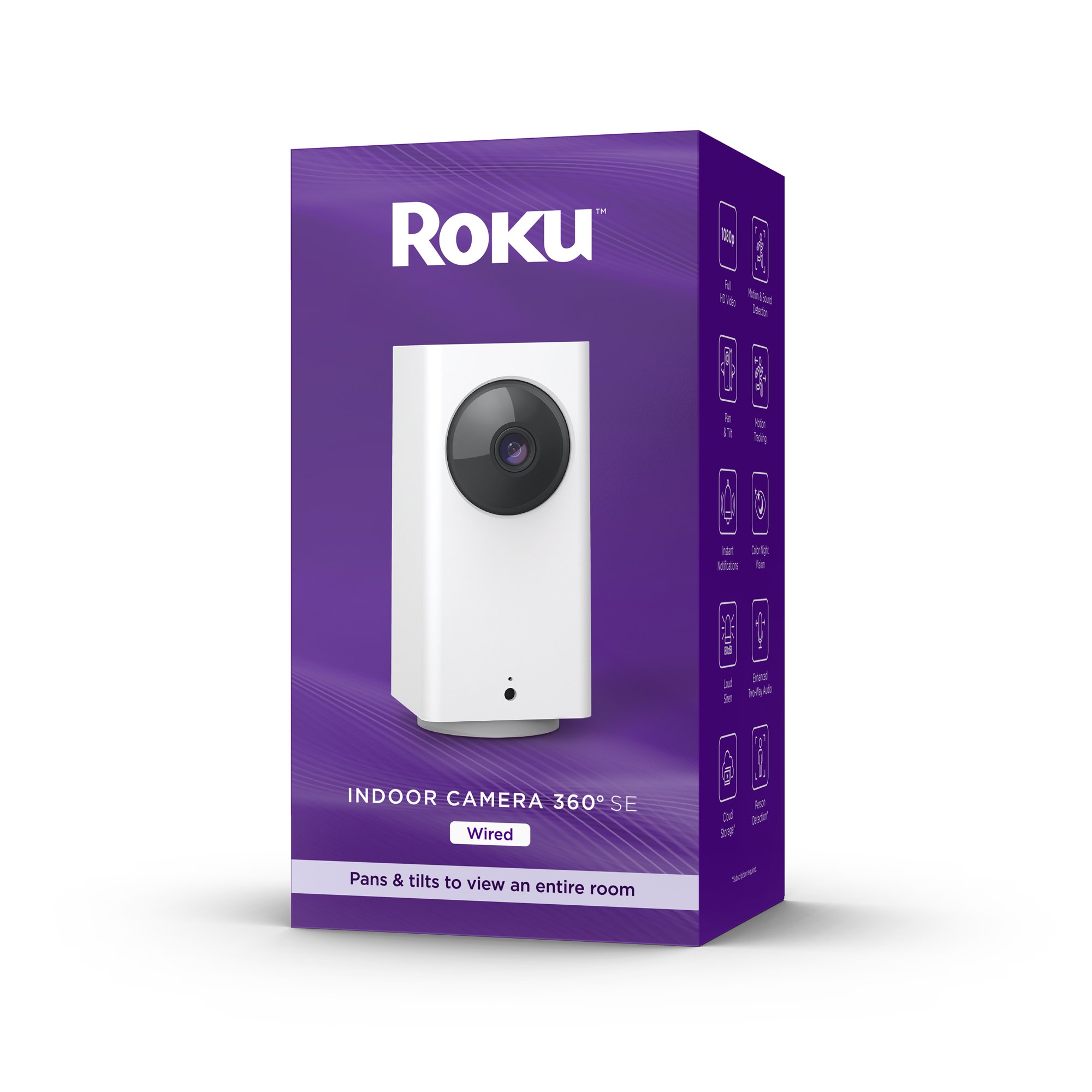 Roku Smart Home Indoor Camera 360  SE Wired Security Surveillance Camera with Motion Detection and Tracking