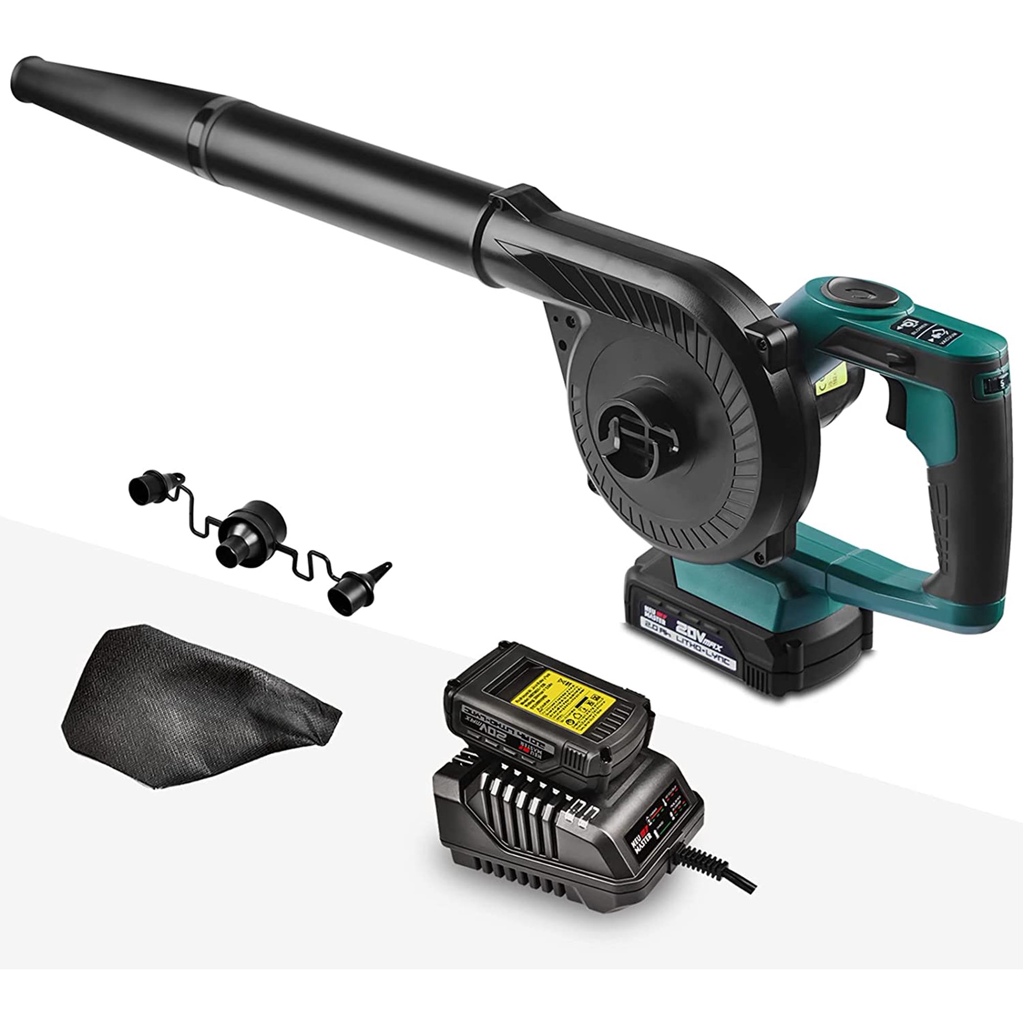 Neu Master NBL0020 2-in-1 Portable Cordless Leaf Blower & Vacuum with 20V 2.0Ah Lithium Battery & Charger with 7 Variable Speeds