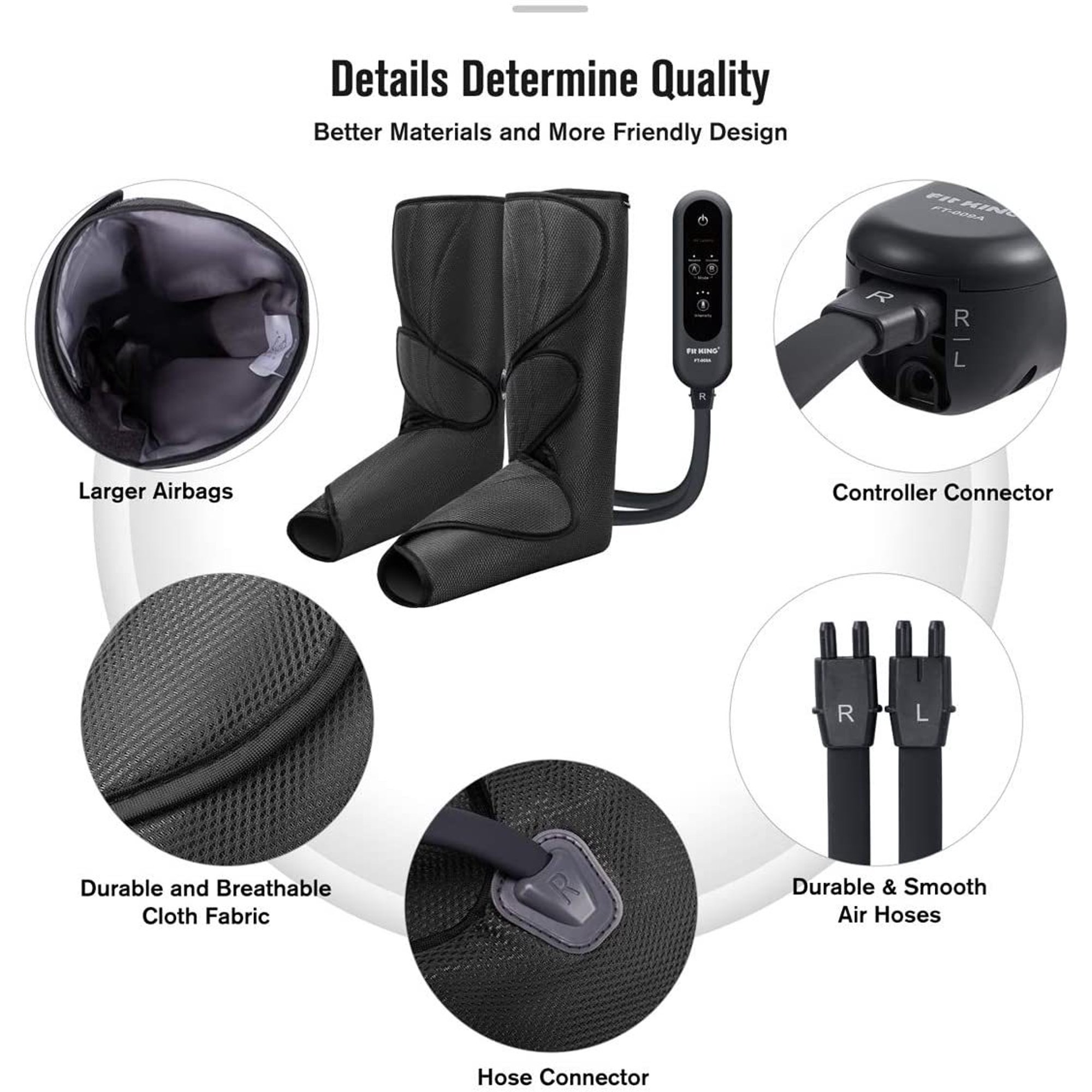 Fit King Foot and Calf Compression Massager with 3 Intensities 2 Modes 2 Extensions (FT-009A)