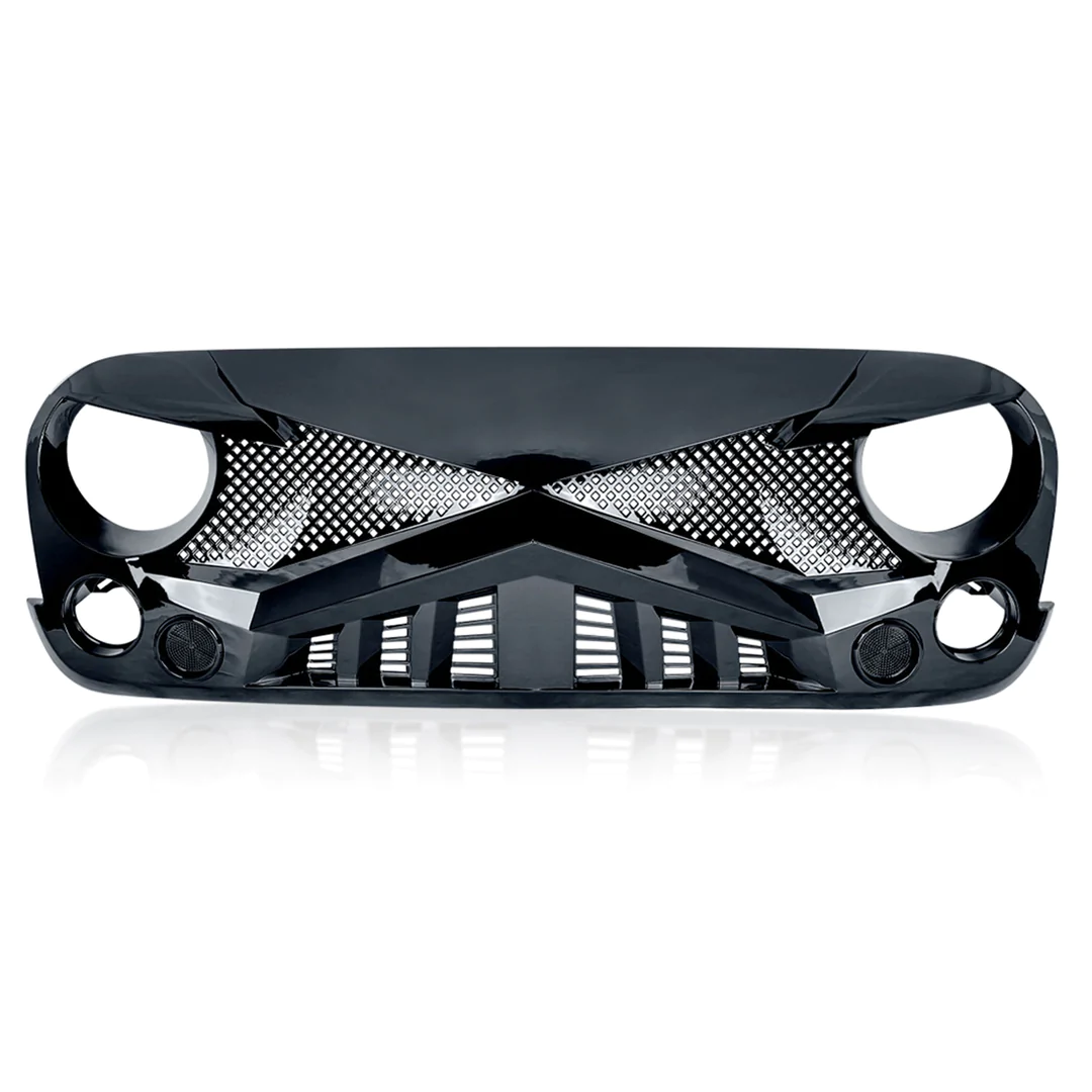American Modified Front Hawke Grille for 2007-2018 Jeep Wrangler. Glossy Black