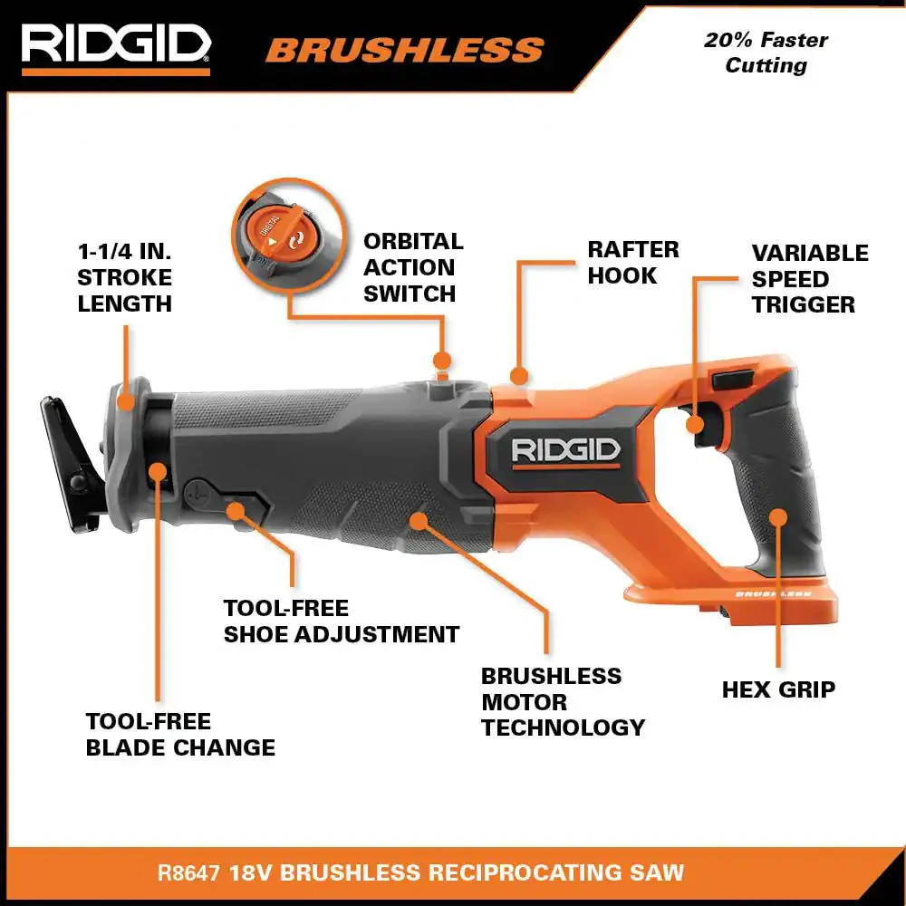 Ridgid 18V Brushless Cordless 1/2 in. Hammer Drill And Reciprocating Saw Kit With 4.0 Ah Battery. 2.0 Ah Battery. And Charger