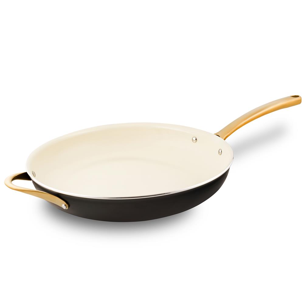 NutriChef 14″ Extra Large Fry Pan. Skillet Nonstick Frying Pan with Golden Titanium Coated Silicone Handle