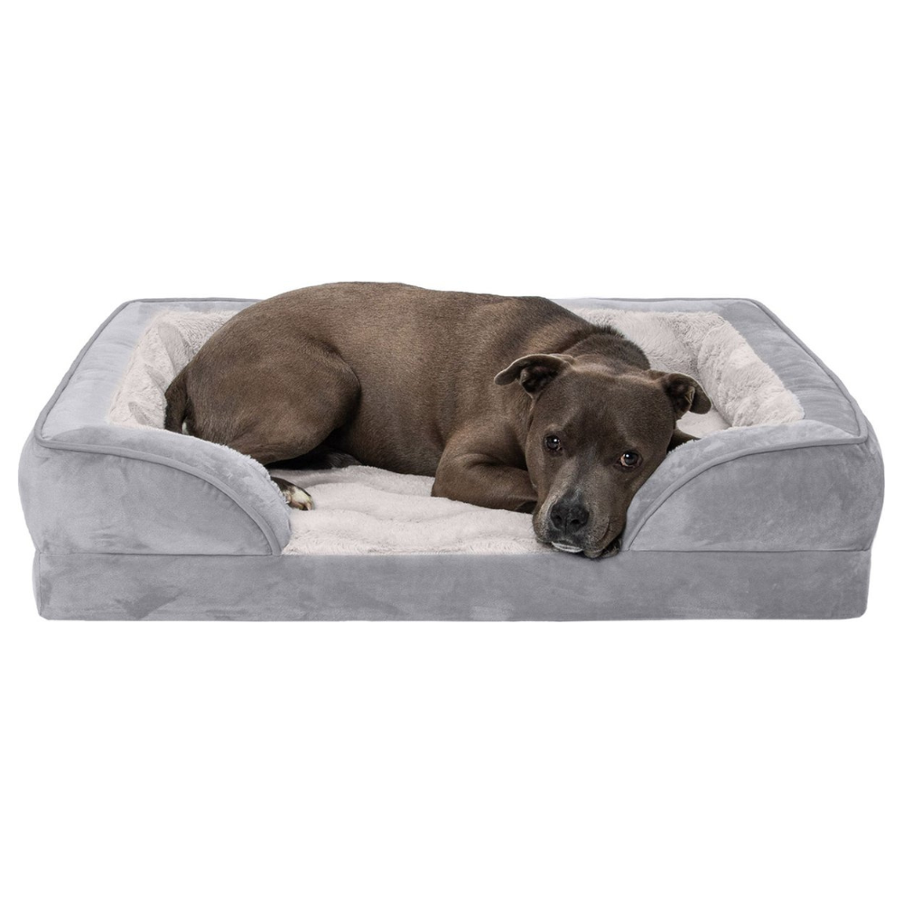 FurHaven Large Velvet Waves Perfect Comfort Orthopedic Sofa Cat & Dog Bed. Granite Gray