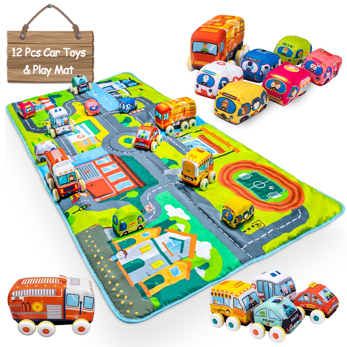 UNIH Baby Pull-Back Car Vehicle Playset (12 Pieces). Combination Pull-Back Car