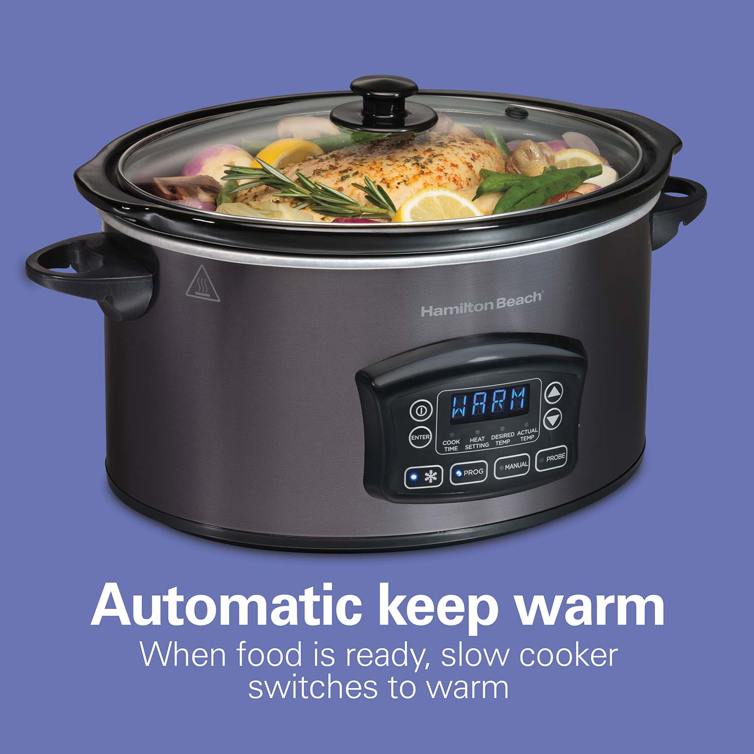 Hamilton Beach 33768 Programmable Defrost Slow Cooker. Temperature Probe. 6-Quart Capacity
