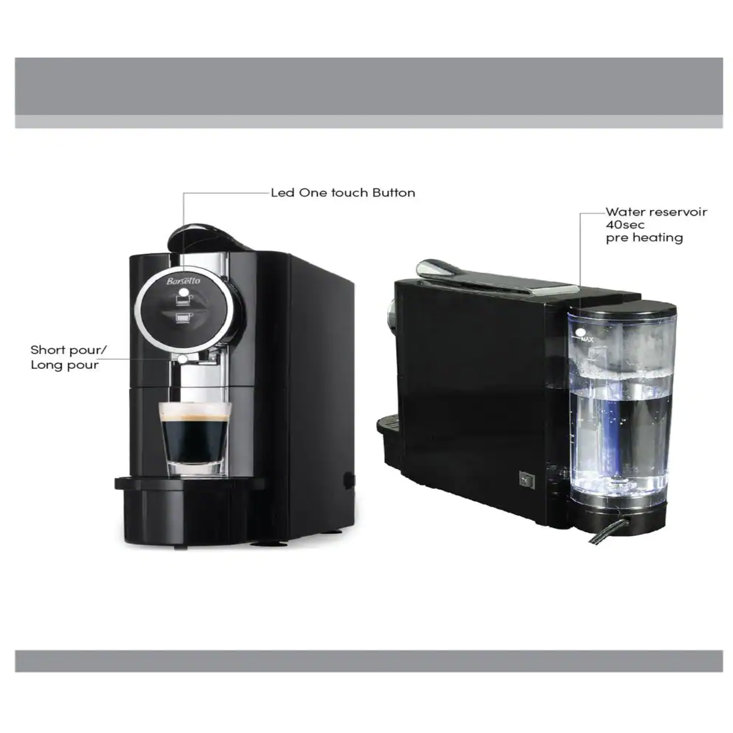 Barsetto BARSM1 Black Stainless Steel Single Serve Espresso Machine. 1-Cup