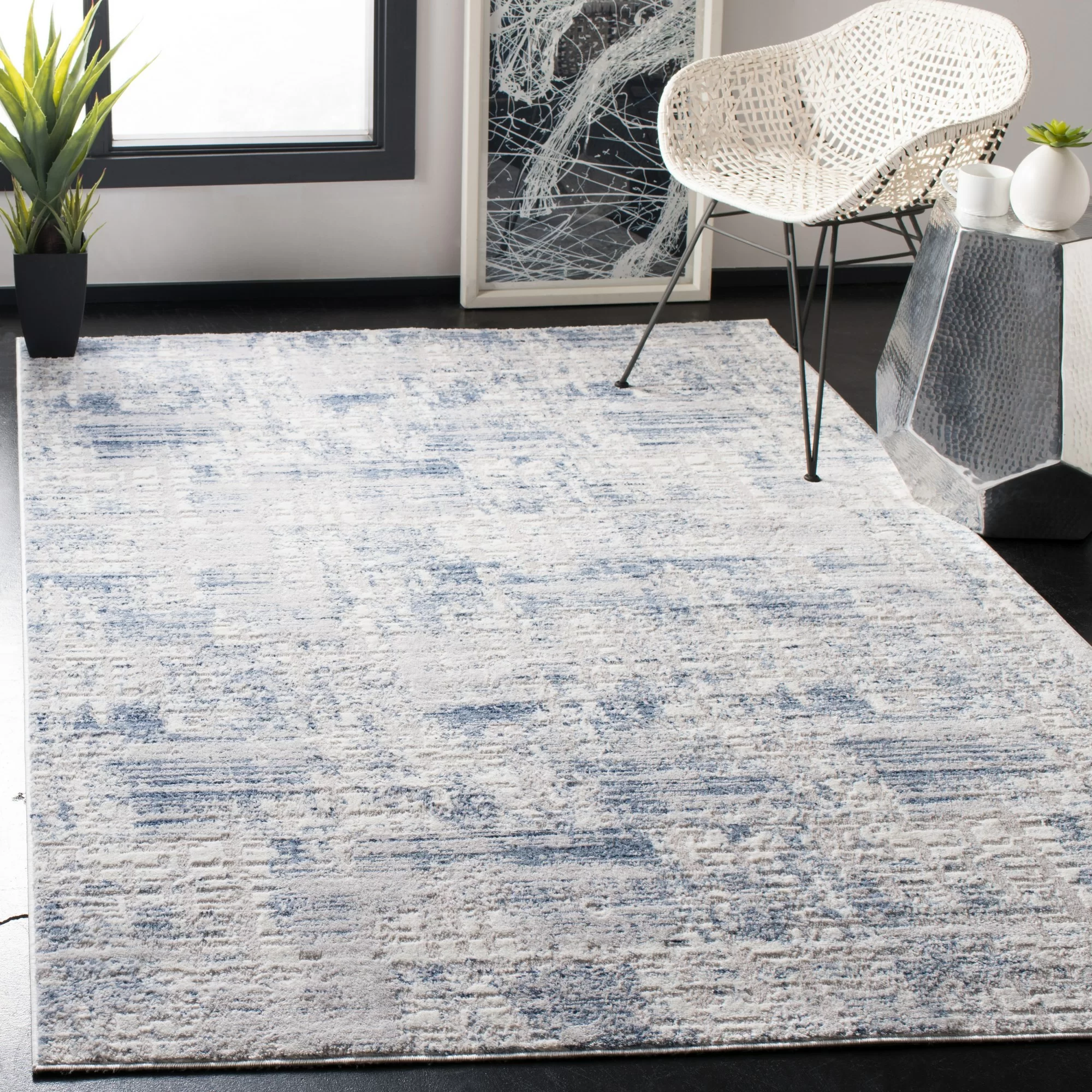Highland Dunes Grattan Machine Woven / Power Loomed Blue / Grey Rug