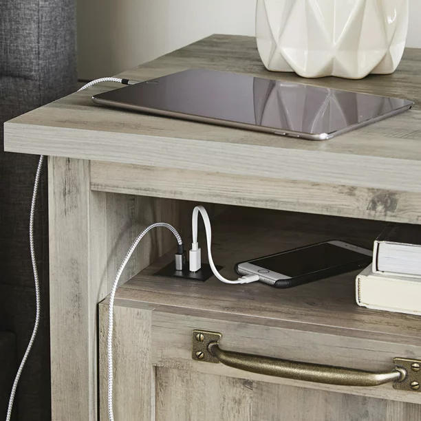 Better Homes & Gardens Modern Farmhouse USB Nightstand. Rustic Gray
