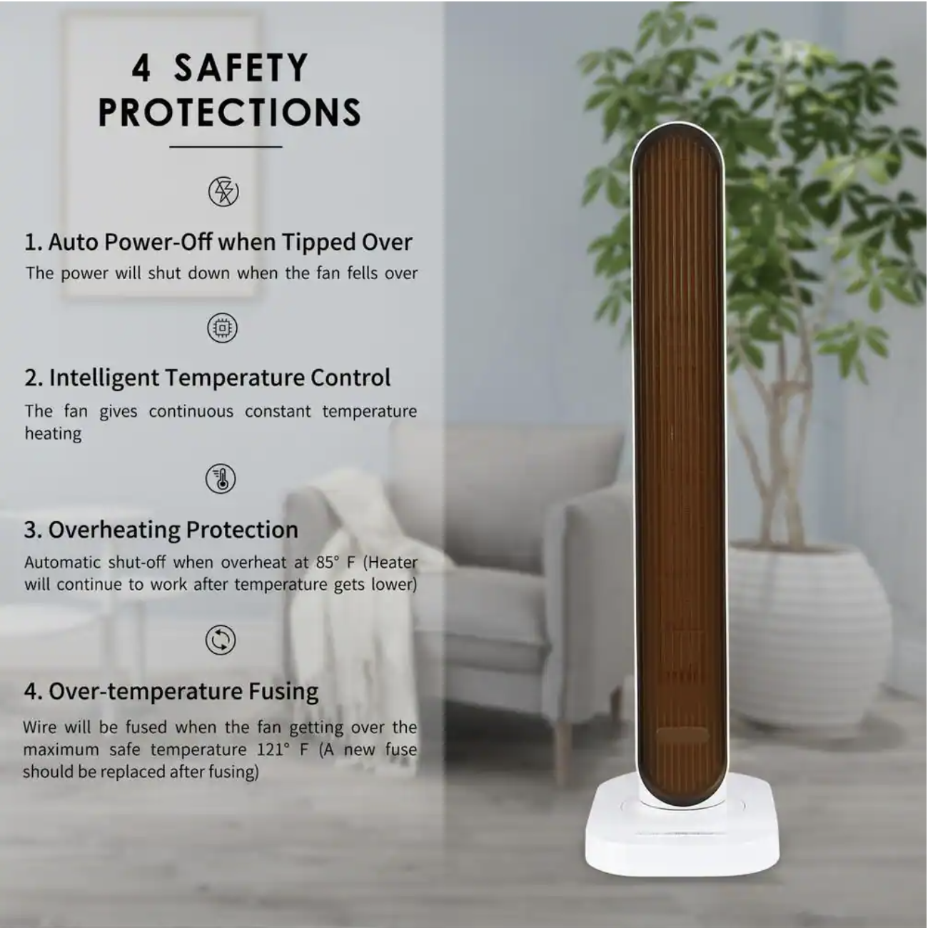 Tidoin 1.500-Watt 32 in. White Ceramic Electric Space Heater with Remote Control