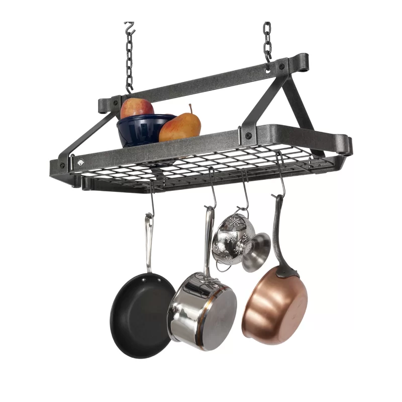 Enclume Retro Rectangle Premier Handcrafted Hanging Pot Rack. Hammered Steel