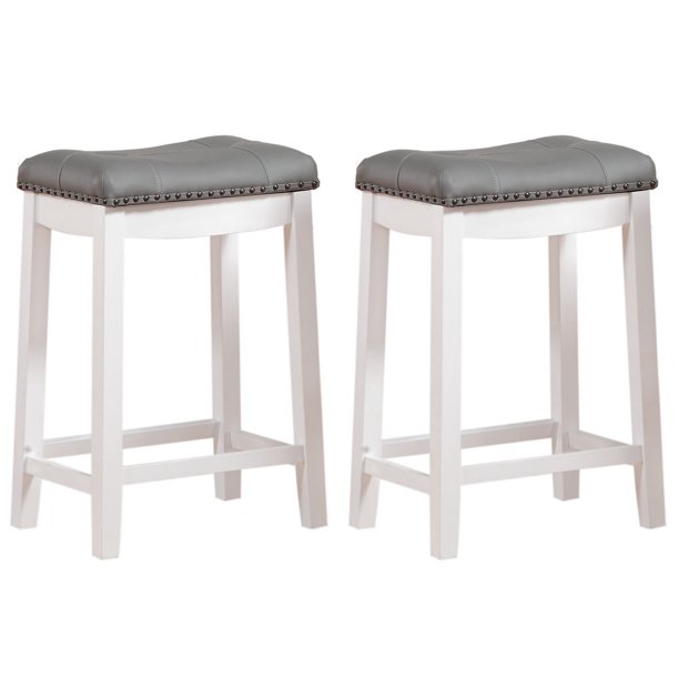 Angel Line Cambridge 24″ Padded Saddle Stool. White w/ Gray Cushion. Set of 2