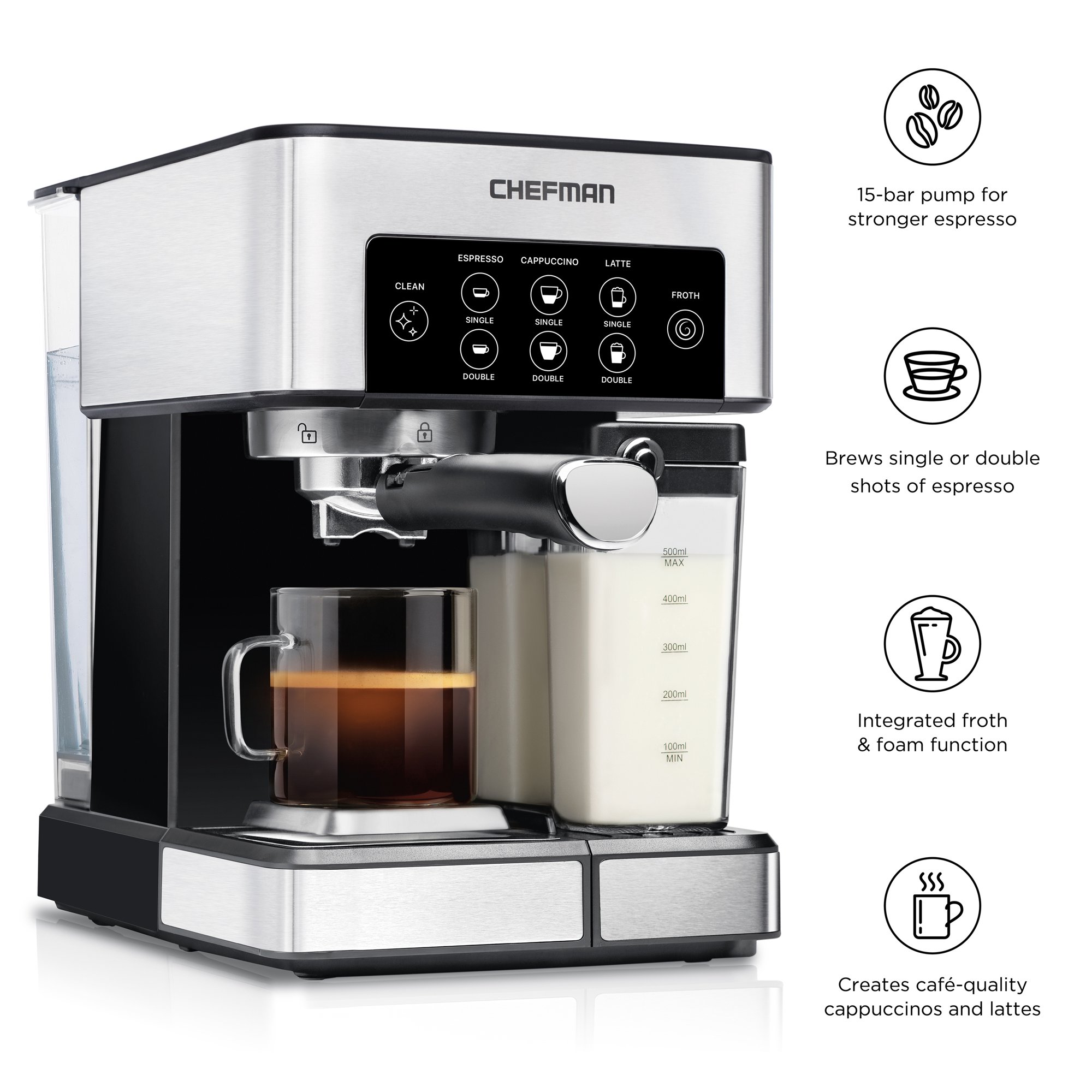 Chefman RJ54-V2 Barista Pro Espresso Machine. Stainless Steel. 1.8 Liters