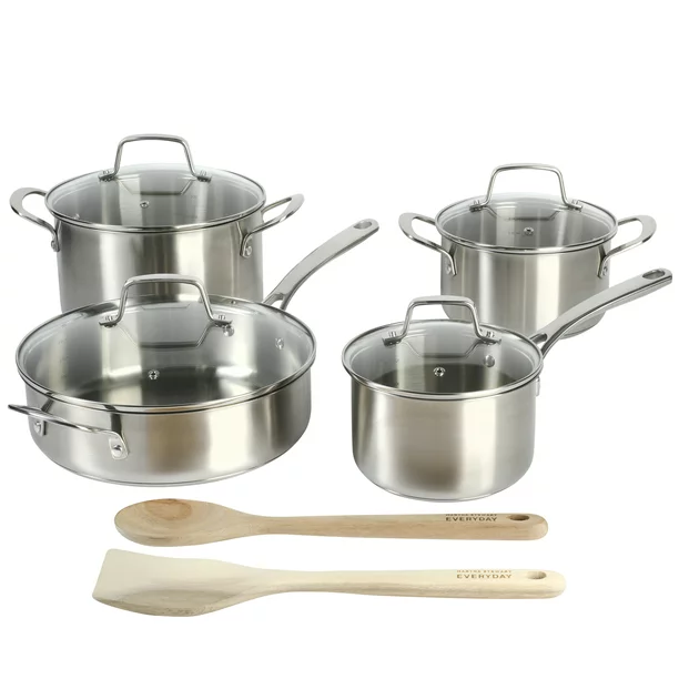 Martha Stewart Everyday Silverberry 10-Piece Matte Silver Stainless Steel Cookware Set
