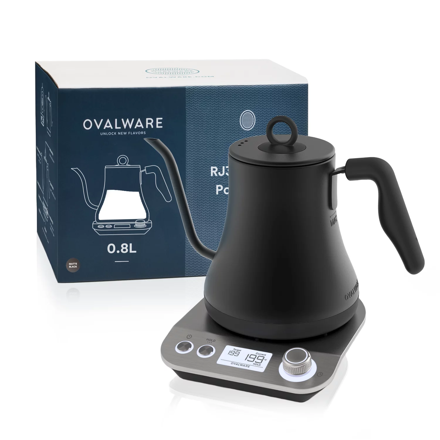 Ovalware Electric Pour Over Gooseneck Kettle 0.8L (Matte Black)