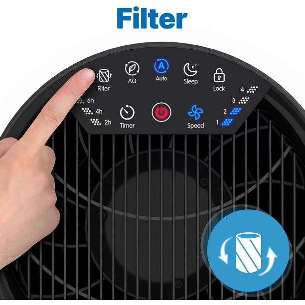 Renpho Air Purifier Smart Filter Change Reminder Home Large Room 480 Sq.ft. HEPA Filter Air Purifier. Black