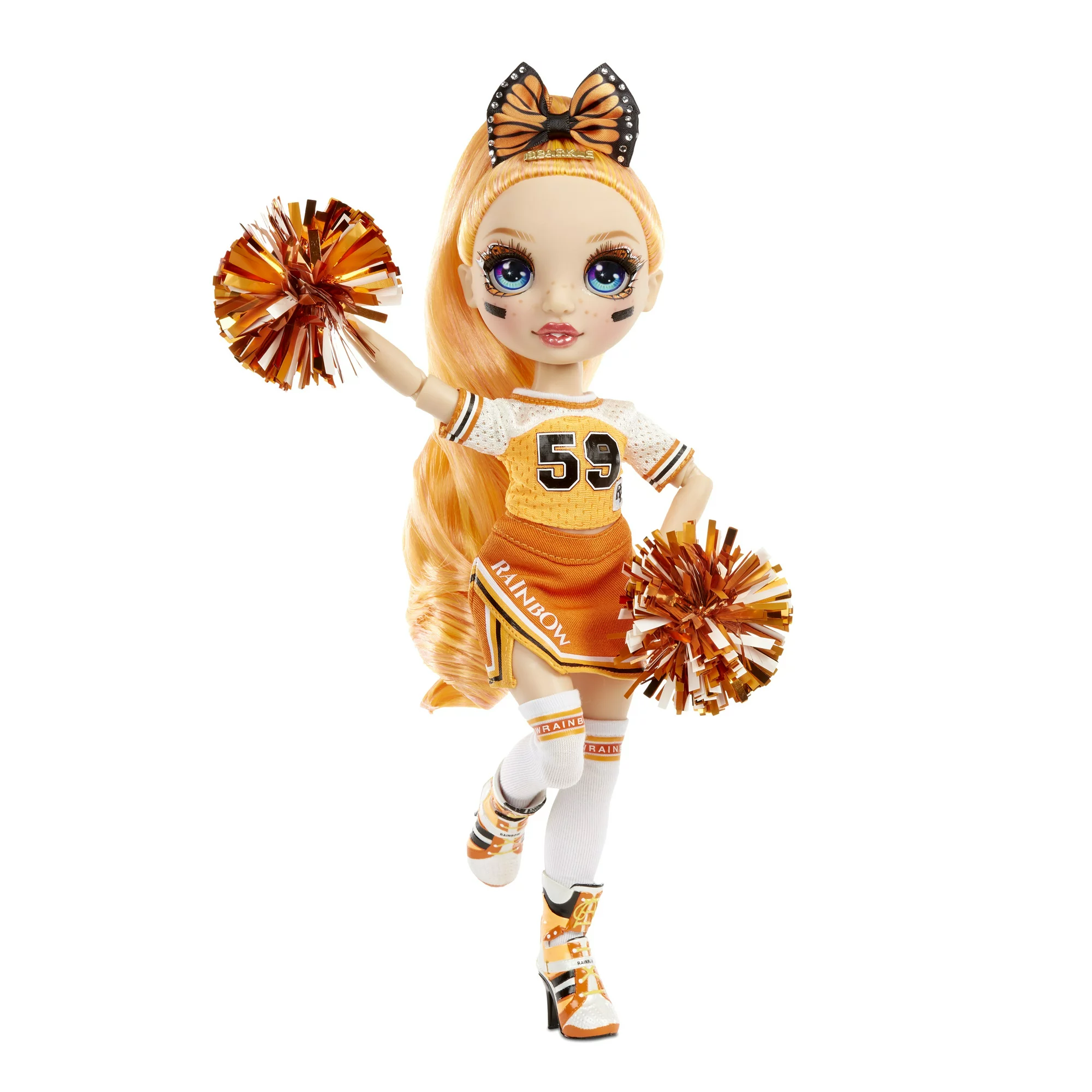 Rainbow High Cheer Poppy Rowan - Orange Fashion Doll with Pom Poms. Cheerleader Doll