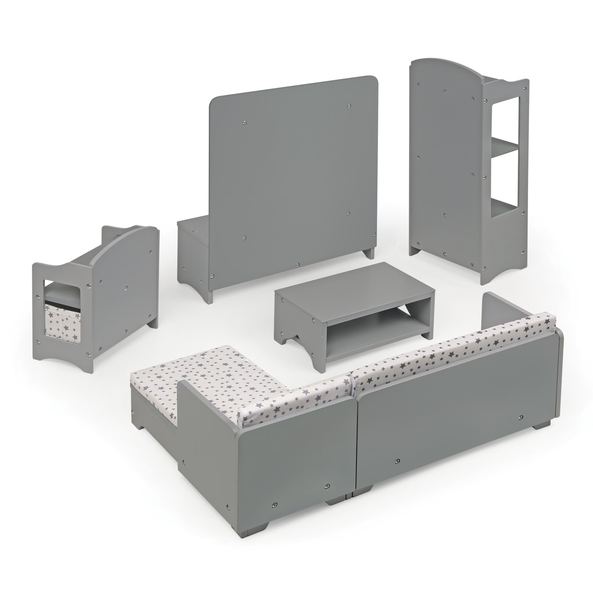 Badger Basket Media Room Furniture Set for 18 Inch Dolls - Gray/White