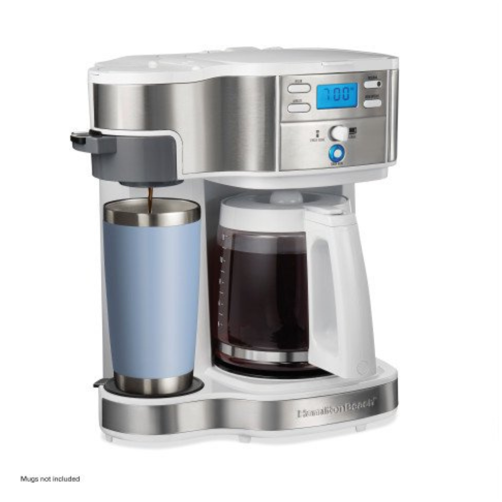 Hamilton Beach 2-Way Programmable Coffee Maker. Single-Serve and 12 Cup Glass Carafe. White. 49933