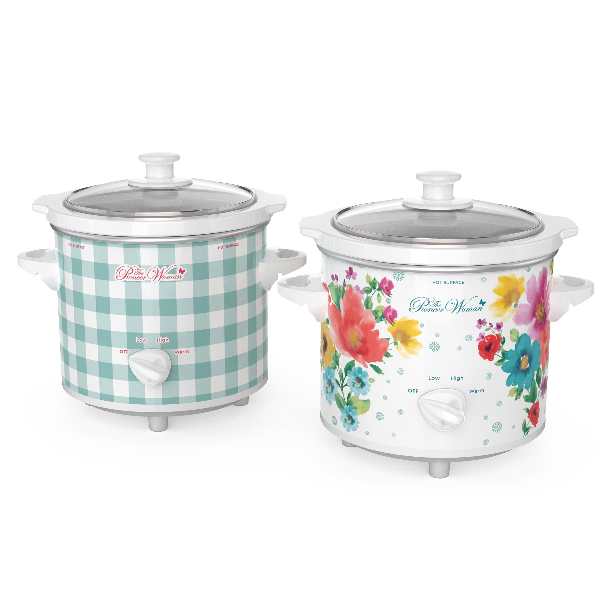 The Pioneer Woman 1.5 Quart Slow Cooker Twin Pack. Breezy Blossom and Teal Gingham