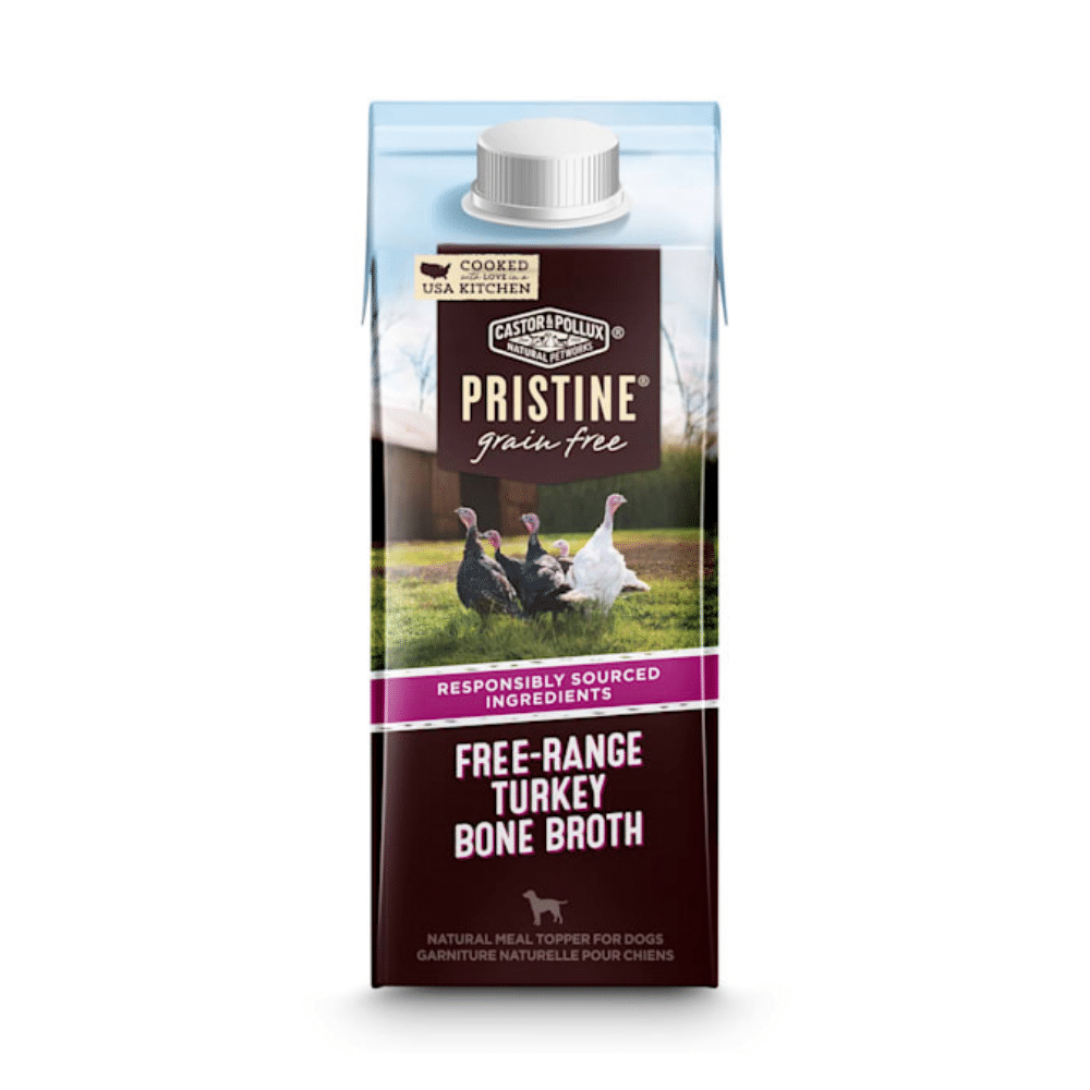 Castor & Pollux Pristine Grain Free Turkey Bone Broth Meal Topper Wet Dog Food. 8.4 Oz. Case Of 24