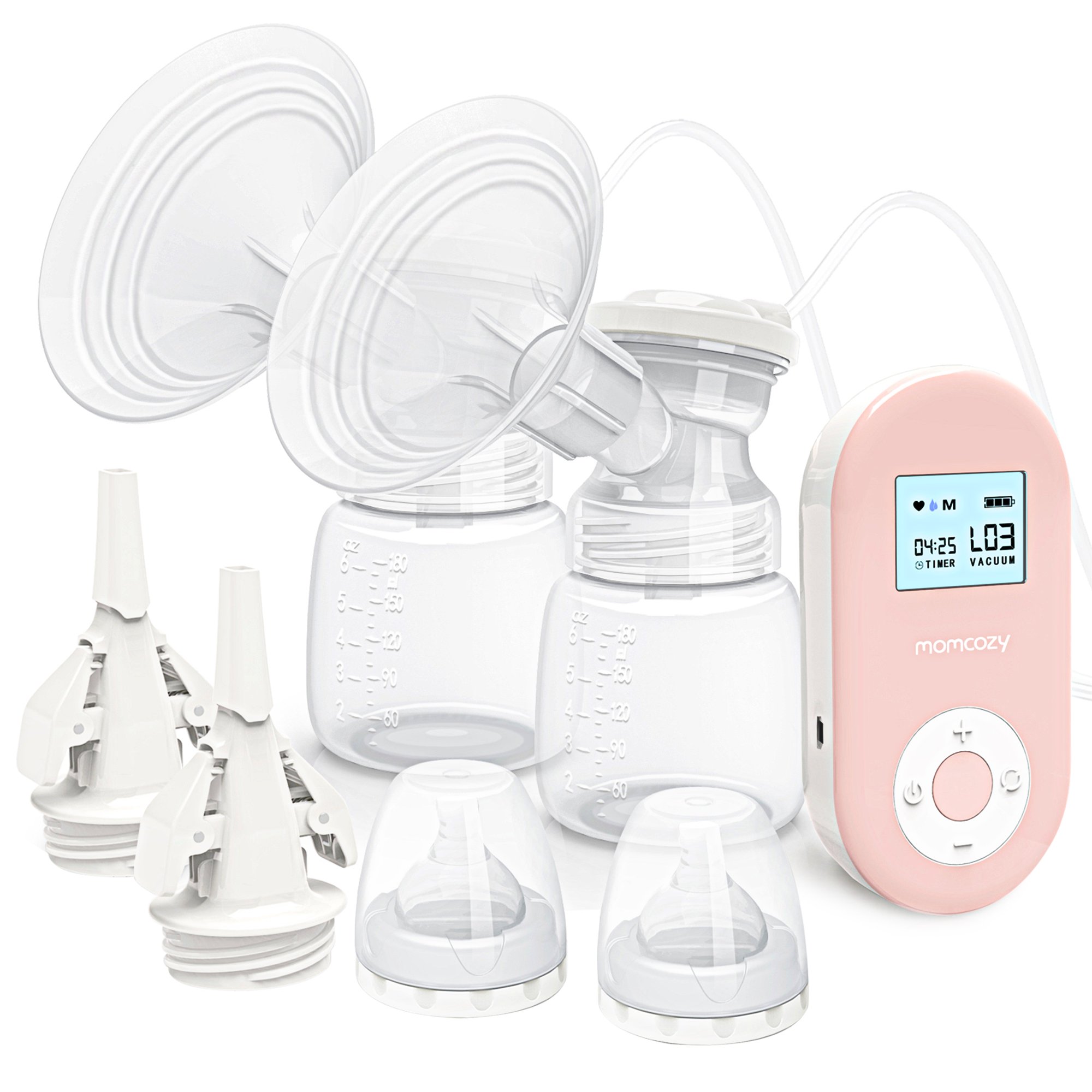 Momcozy Portable Double Electric Breast Pumps. 9 Speeds 2 Modes. Timer and Memory Function. Pink