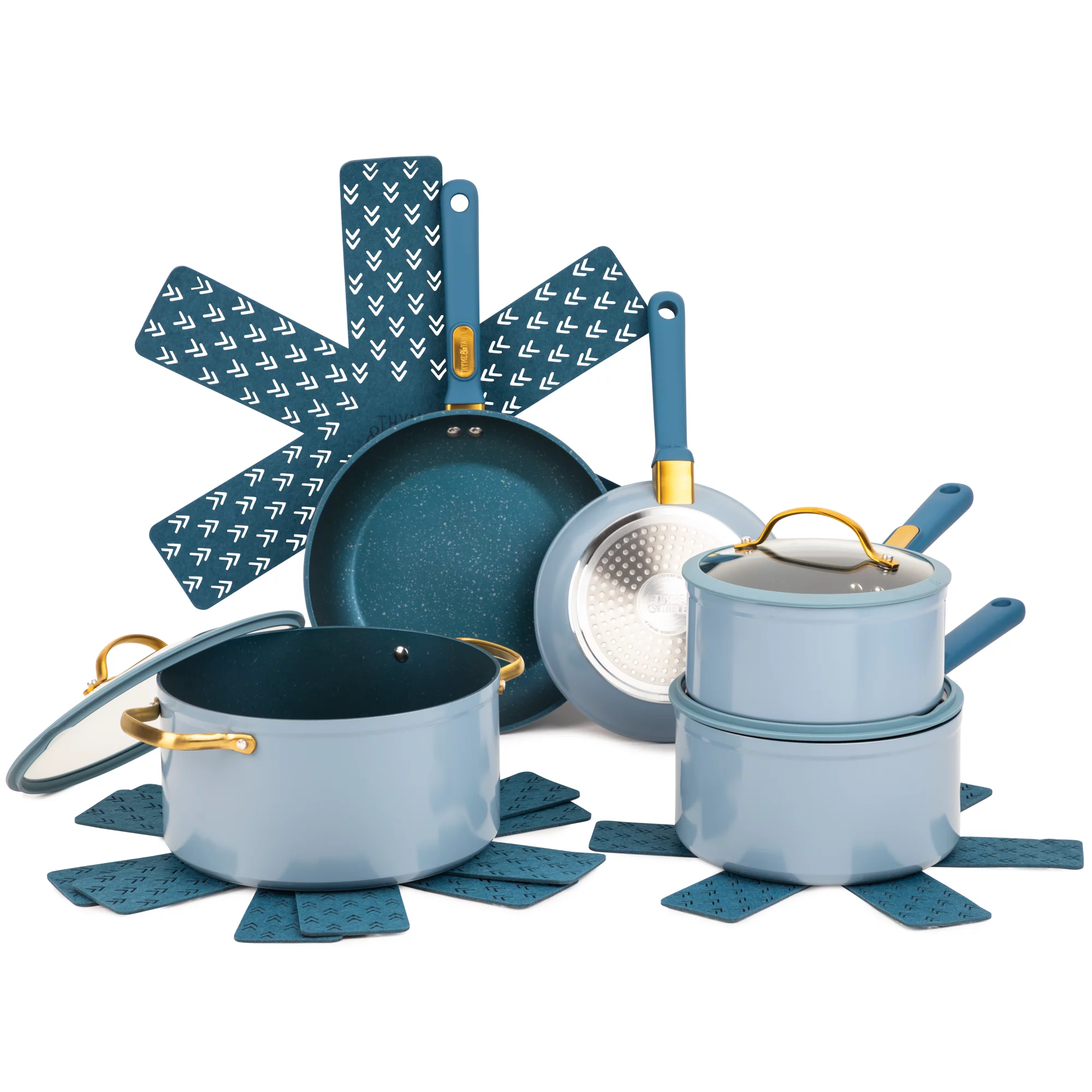 Thyme & Table Non-Stick 12-Pieces Cookware Set. Blue