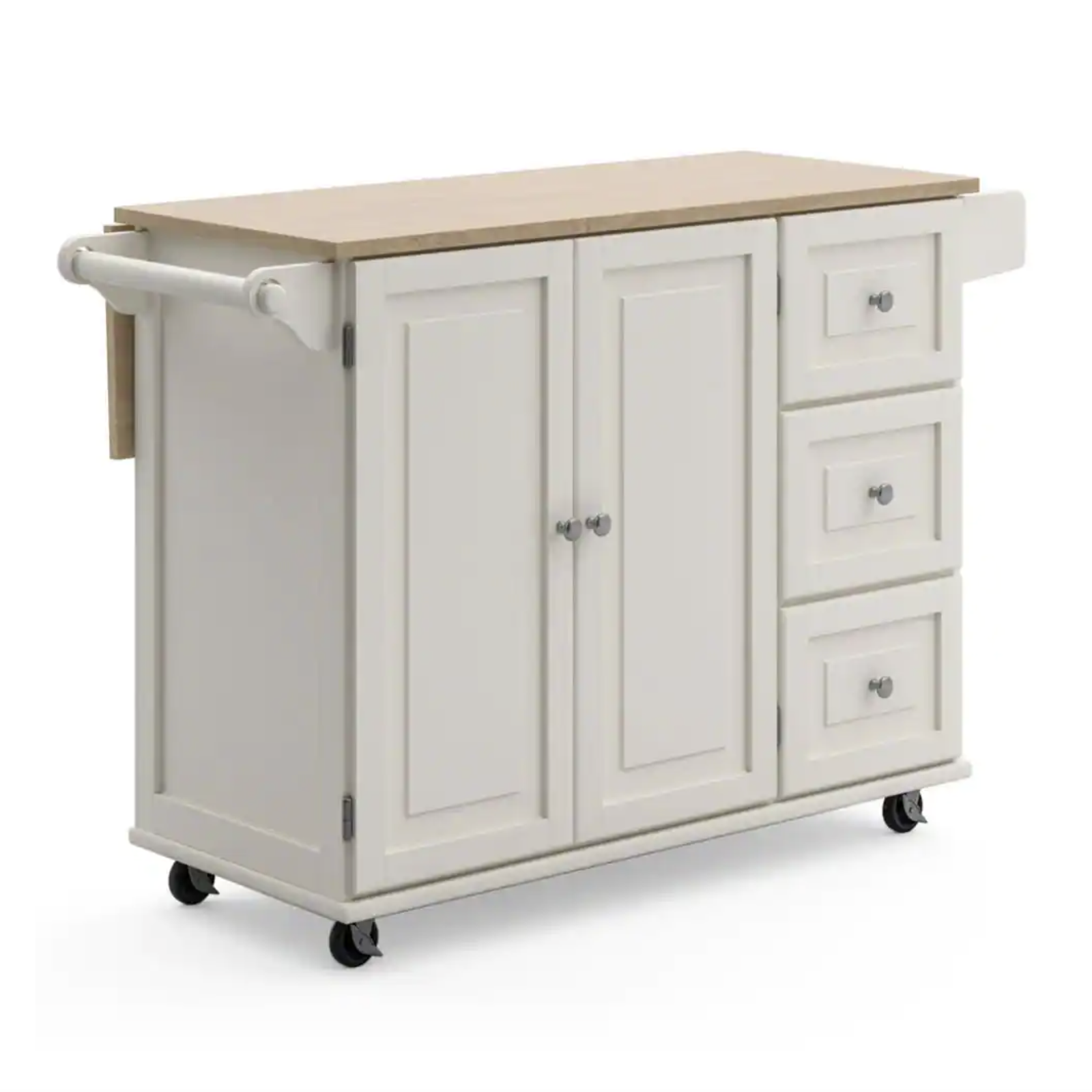 Homestyles Dolly Madison White Kitchen Cart With Natural Wood Top. 4511-95