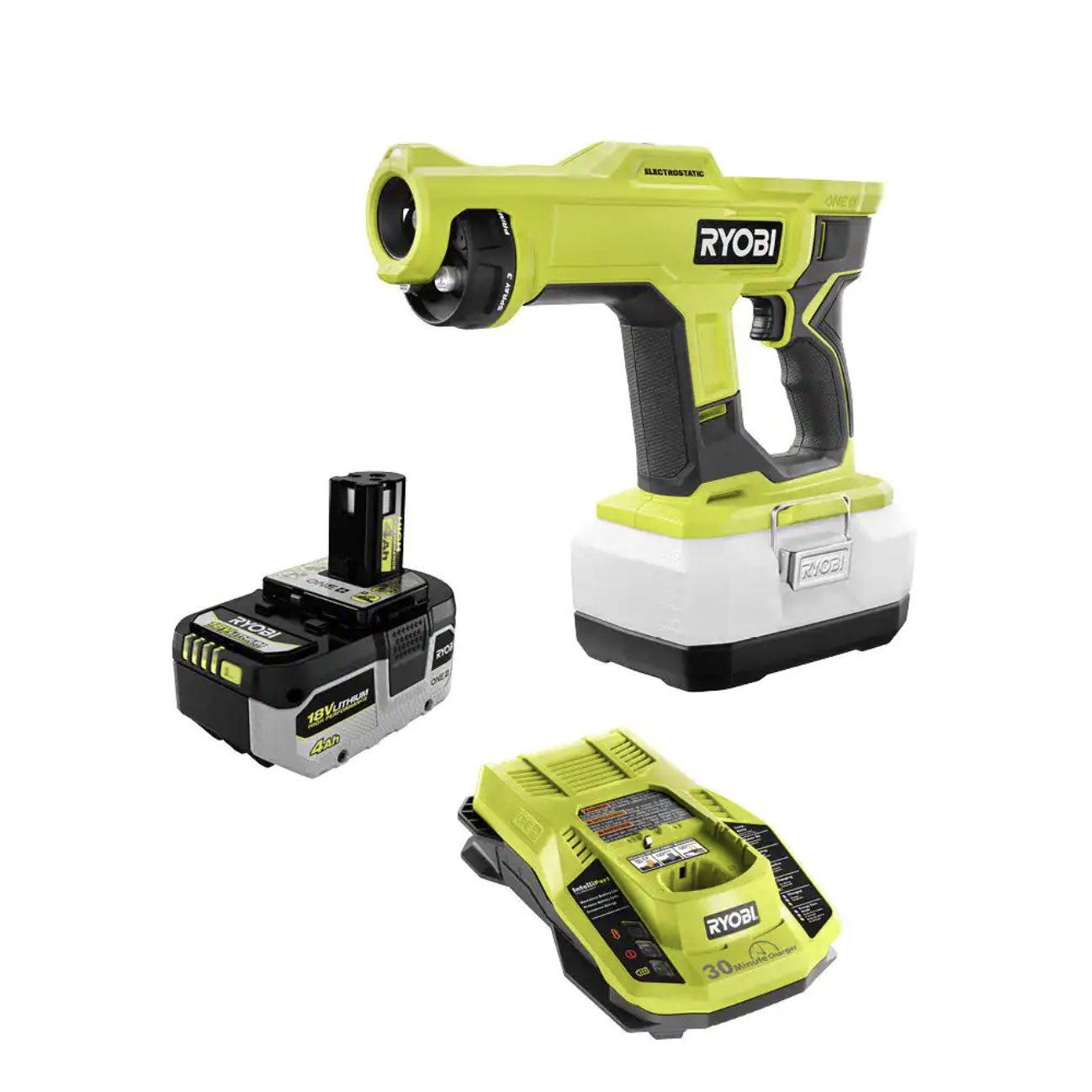 Ryobi ONE+ 18V Cordless Handheld Electrostatic Sprayer with High Performance 4.0 Ah Battery and Charger Kit (PSP02B-PSK004)