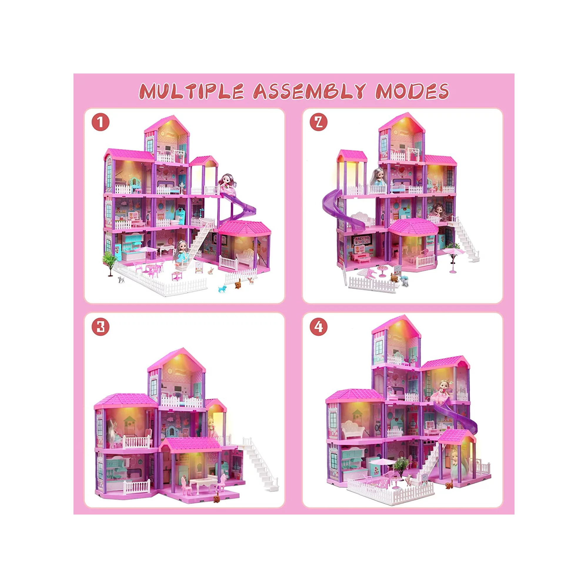 Beefunni 36-Inch Dollhouse. with Slide. Dolls and 11 Rooms