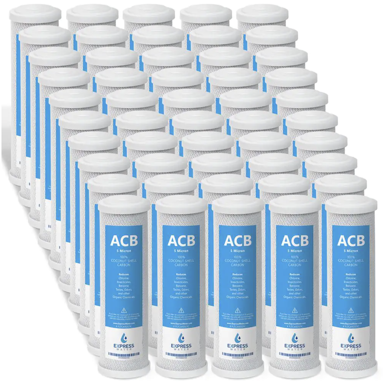 Express Water 50 Pack Activated Carbon Block Water Filter Replacement. 5 Micron - Under Sink Reverse Osmosis System