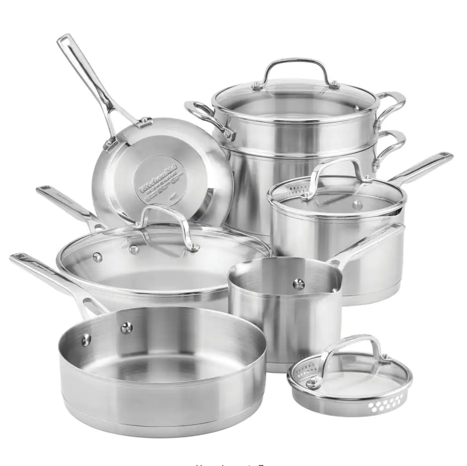 KitchenAid 11-Piece 3-Ply Base Stainless Steel Cookware Set. Silver