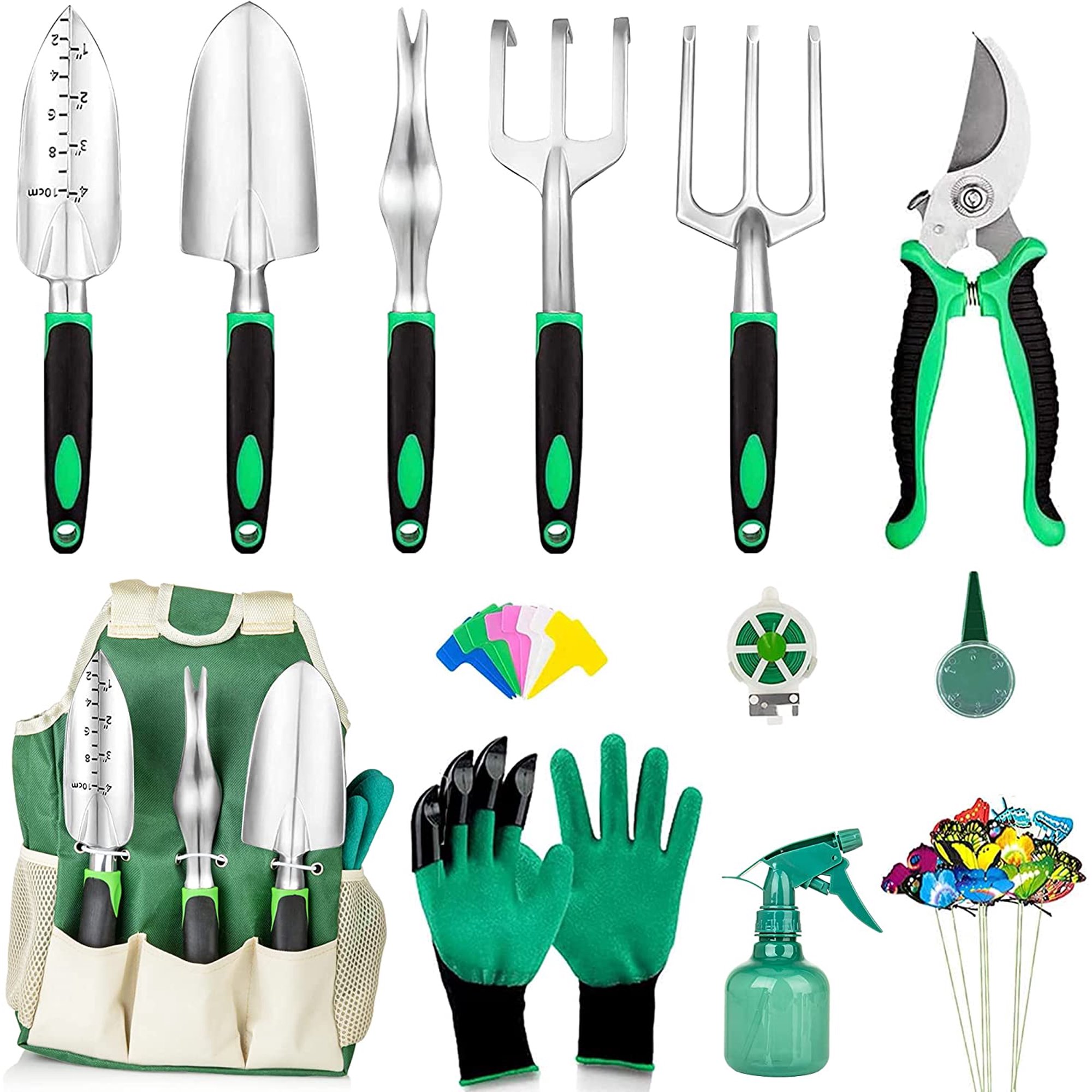 Fitfirst 30Pcs Heavy Duty Aviation Aluminum Gardening Tools. Ergonomic Handle Tools with Tote Organizer