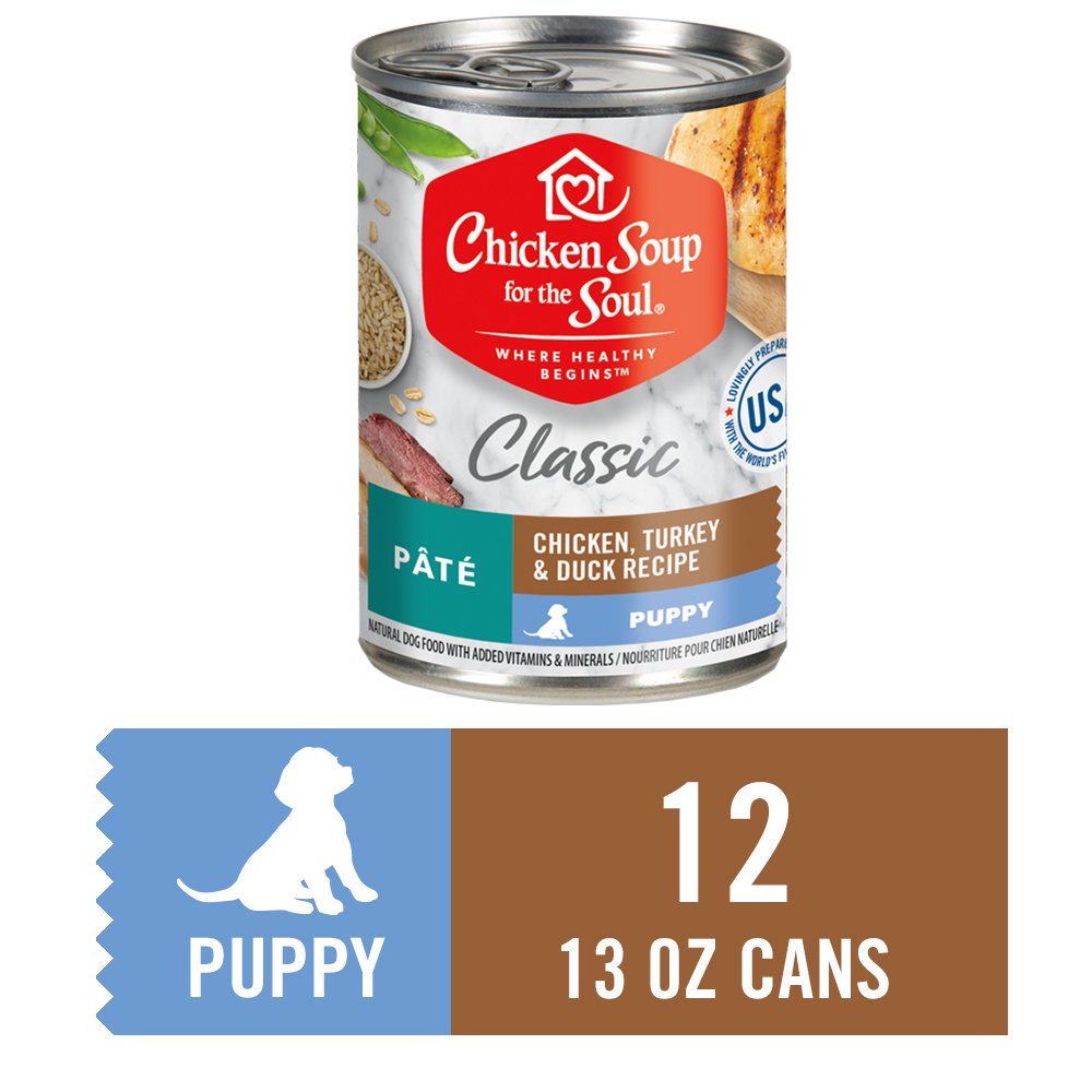 Chicken Soup for the Soul Chicken. Duck & Turkey Flavor Pate Wet Dog Food for Puppy. 13 oz. Cans (12 Count)