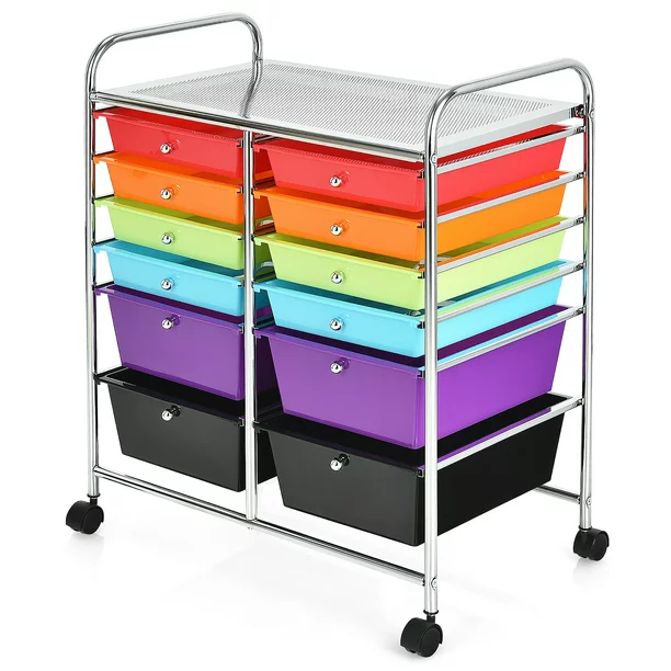 Costway 12 Drawers Rolling Cart. Storage Bins. Iron. Plastic