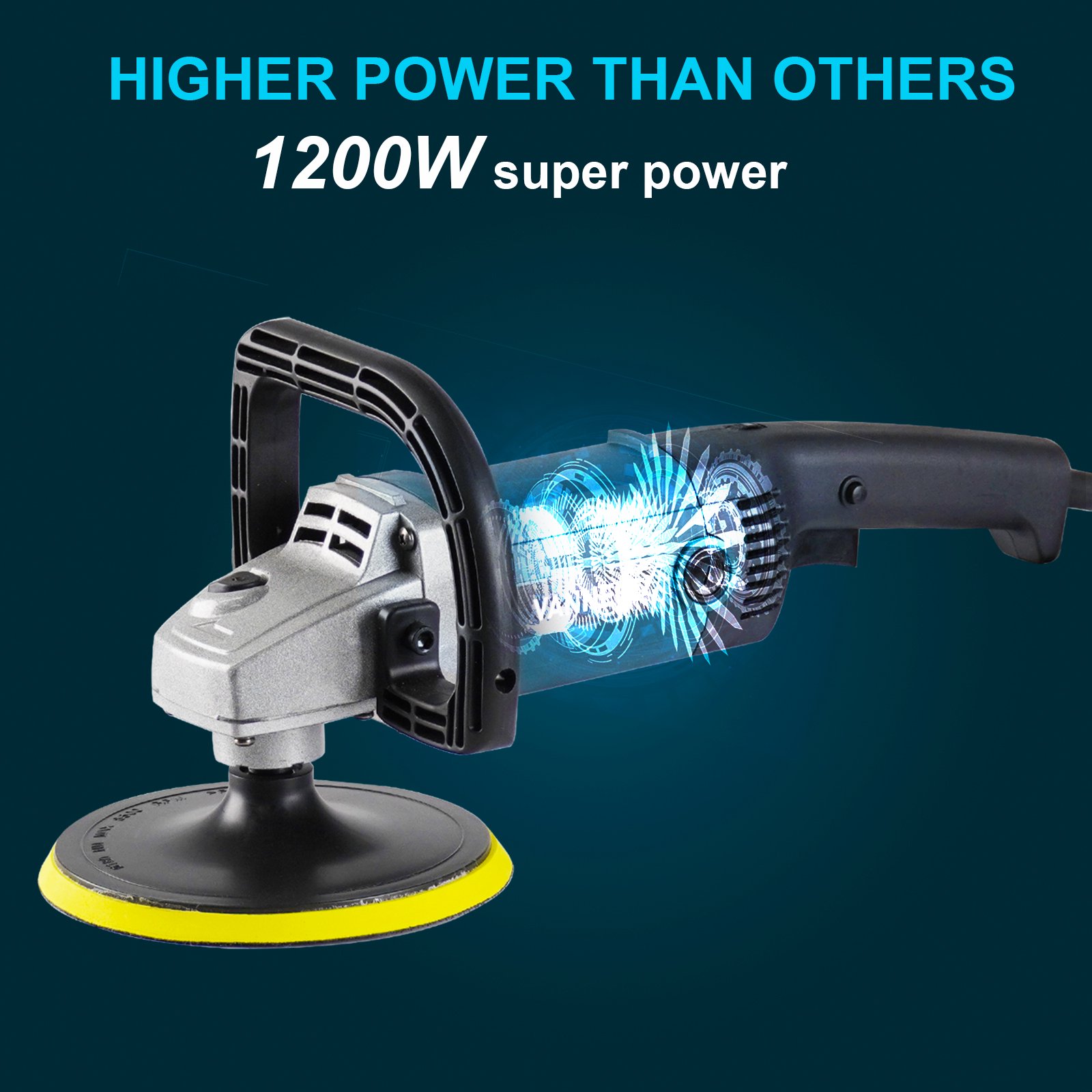 Vannect 1200W 7-Inch Buffer Polisher with 6 Variable Speed. 5 Foam Pads. Detachable Handle and Safety Lock